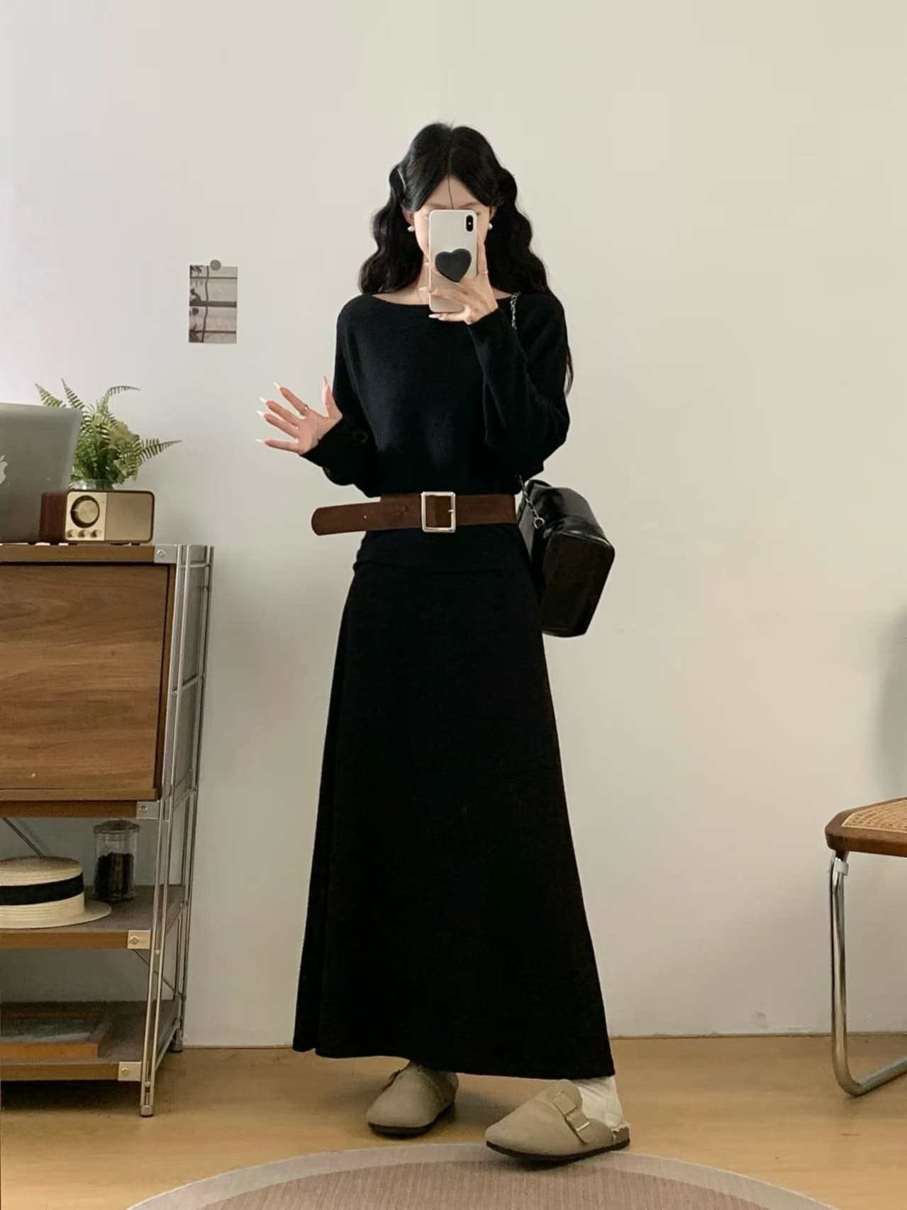 실사 빅 사이즈 프랑스식 레트로 긴팔 만나는 반신 스커트 여성복 가을 겨울 몸매 가꾸기 품격 착용 가져 가라. 전체 집합 상세 이미지 23