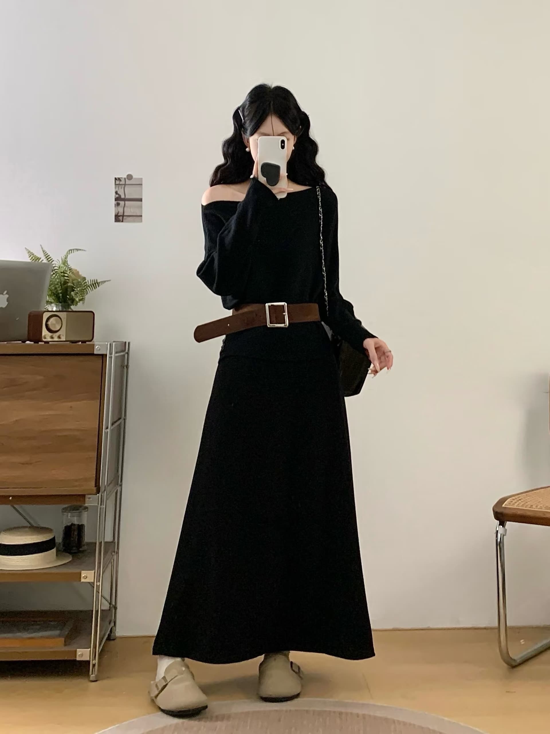 실사 빅 사이즈 프랑스식 레트로 긴팔 만나는 반신 스커트 여성복 가을 겨울 몸매 가꾸기 품격 착용 가져 가라. 전체 집합 상세 이미지 29