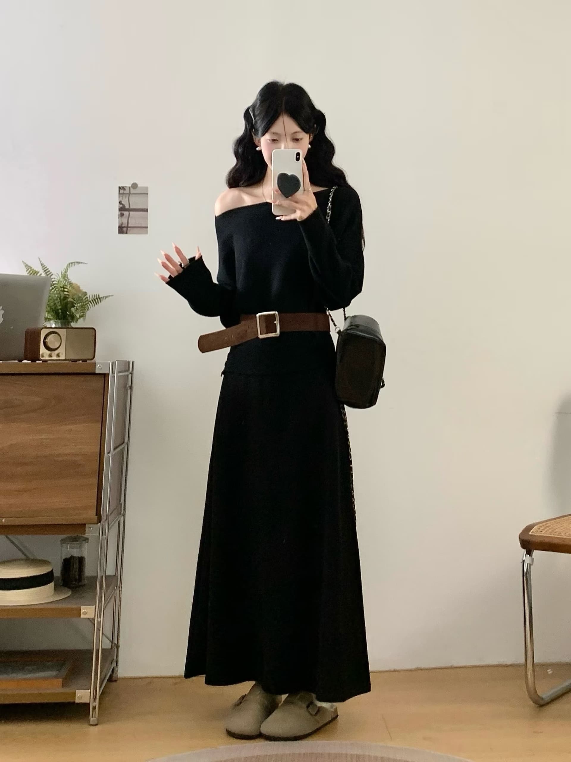 실사 빅 사이즈 프랑스식 레트로 긴팔 만나는 반신 스커트 여성복 가을 겨울 몸매 가꾸기 품격 착용 가져 가라. 전체 집합 상세 이미지 30