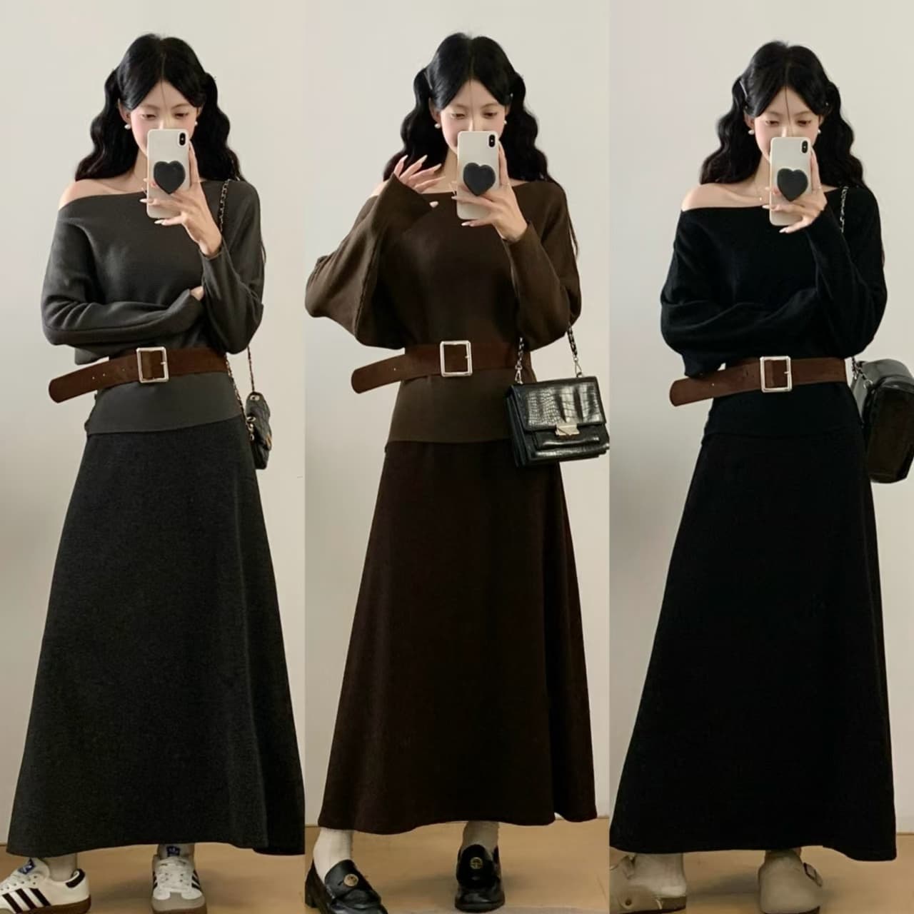 실사 빅 사이즈 프랑스식 레트로 긴팔 만나는 반신 스커트 여성복 가을 겨울 몸매 가꾸기 품격 착용 가져 가라. 전체 집합 상세 이미지 36
