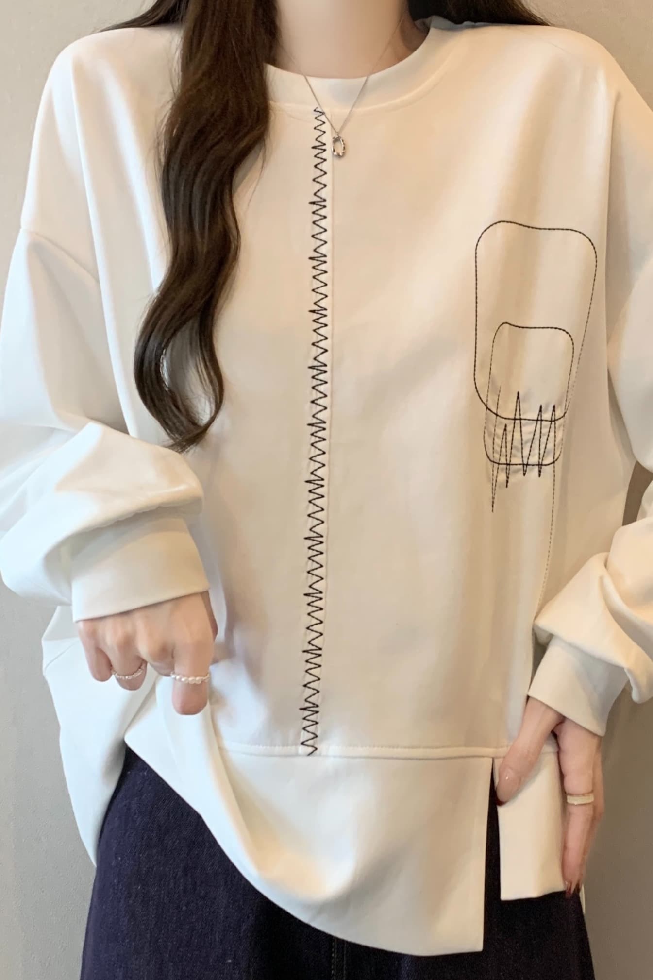 실사 빅 사이즈 새로운 고유 한 Chic 후드티 라운드 넥 루즈핏 캐주얼 외국 가스 연령 감소 긴팔 맨위 트렌디 이미지 7