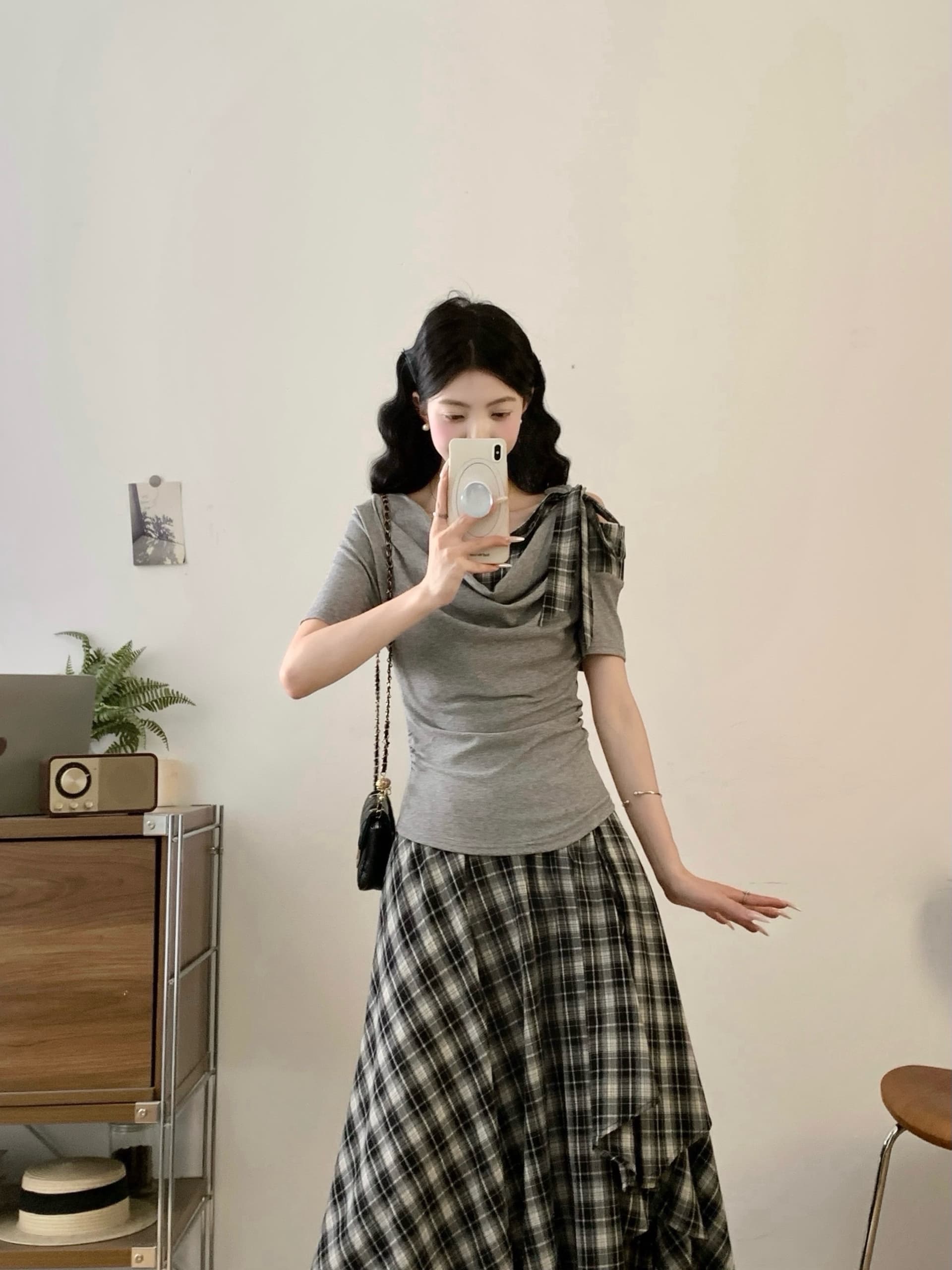 여름 착용 가져 가라. 전체 집합 마이크로 지방 mm 프랑스식 품격 디자인 센스 핫걸 오프숄더 티셔츠 반신 스커트 투피스 슈트 상세 이미지 3