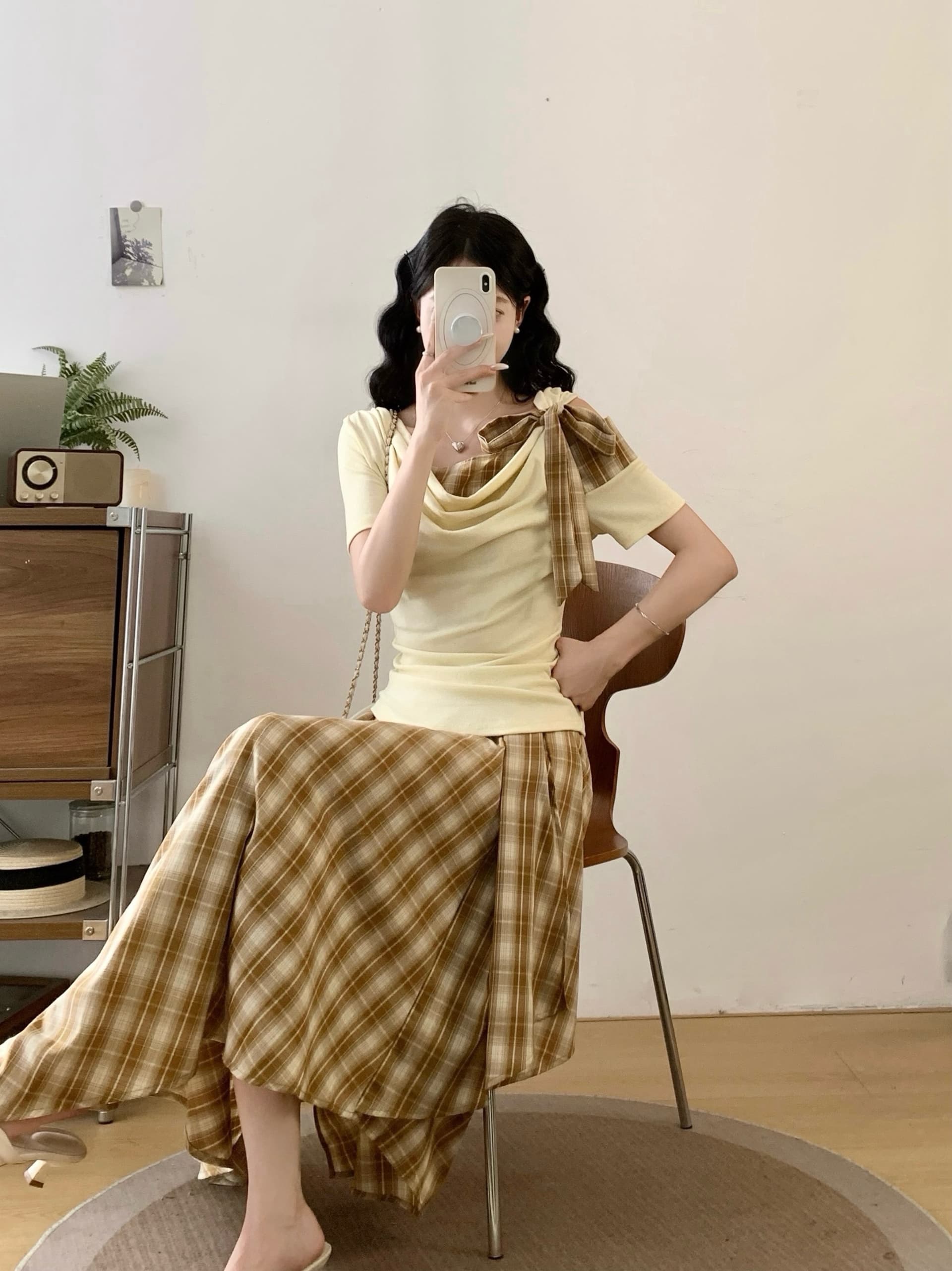 여름 착용 가져 가라. 전체 집합 마이크로 지방 mm 프랑스식 품격 디자인 센스 핫걸 오프숄더 티셔츠 반신 스커트 투피스 슈트 상세 이미지 9