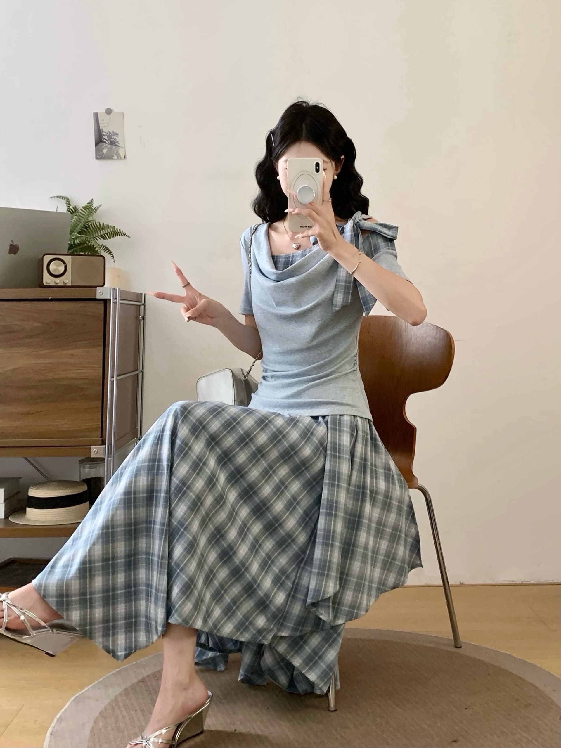 여름 착용 가져 가라. 전체 집합 마이크로 지방 mm 프랑스식 품격 디자인 센스 핫걸 오프숄더 티셔츠 반신 스커트 투피스 슈트 상세 이미지 13