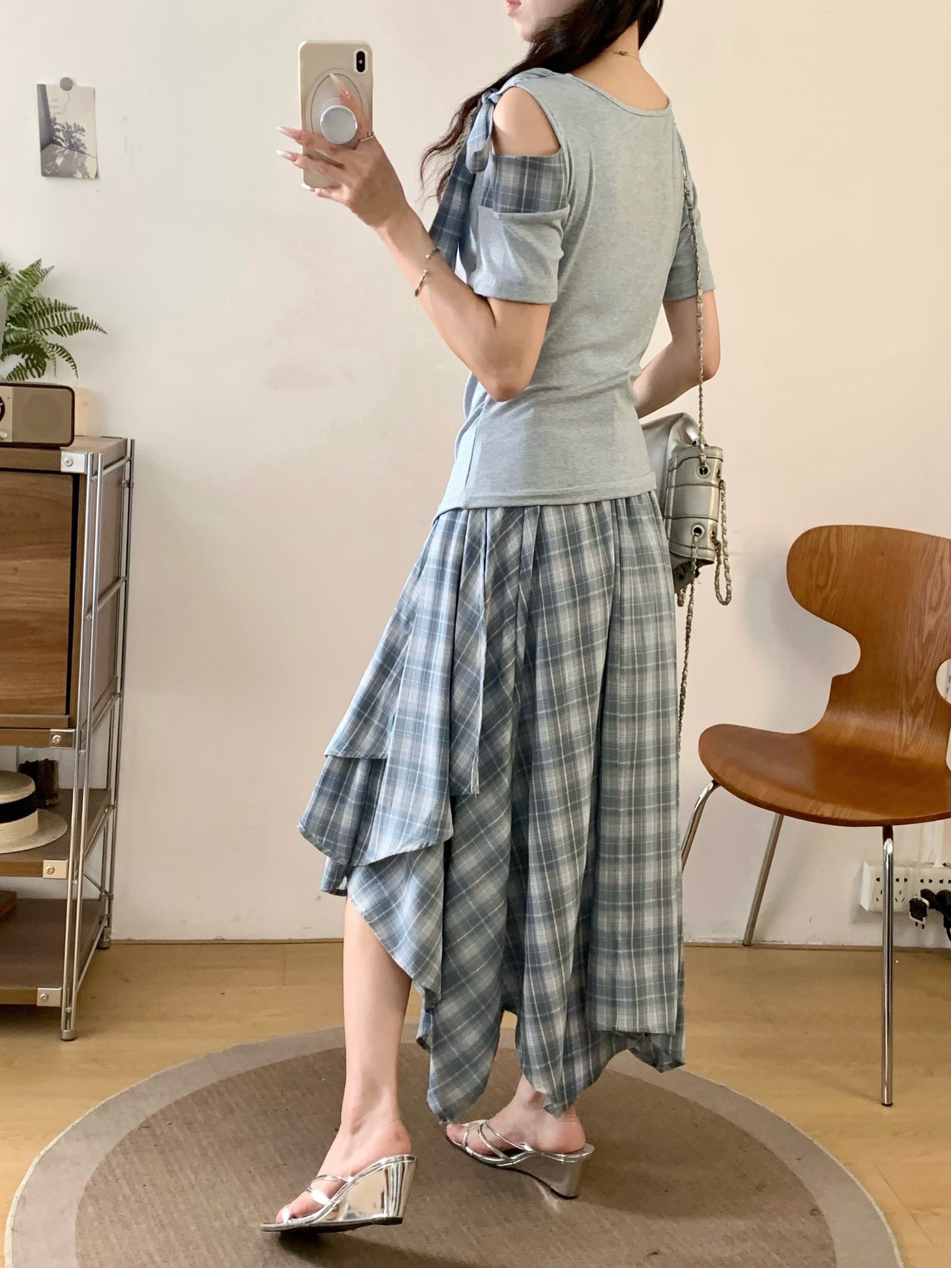 여름 착용 가져 가라. 전체 집합 마이크로 지방 mm 프랑스식 품격 디자인 센스 핫걸 오프숄더 티셔츠 반신 스커트 투피스 슈트 상세 이미지 14