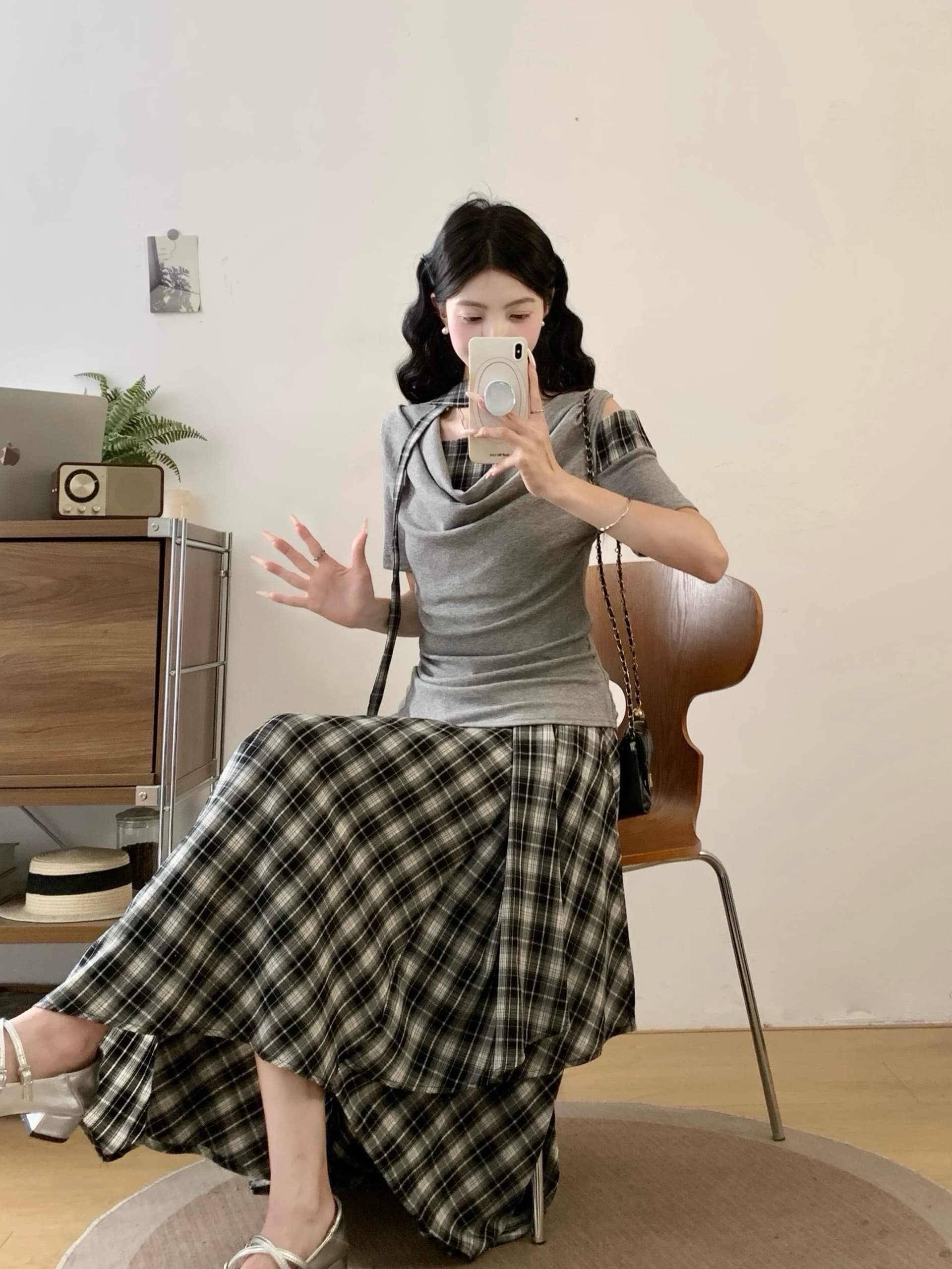 여름 착용 가져 가라. 전체 집합 마이크로 지방 mm 프랑스식 품격 디자인 센스 핫걸 오프숄더 티셔츠 반신 스커트 투피스 슈트 상세 이미지 19