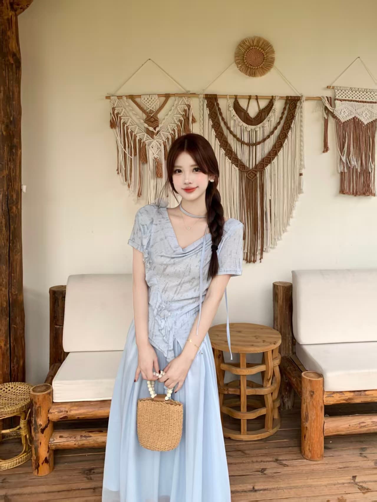 달콤함 흔들다 칼라 반팔 고급 디자인 센스 여름 빅 사이즈 mm 디스플레이 농땡이 부리다 세트 상세 이미지 3