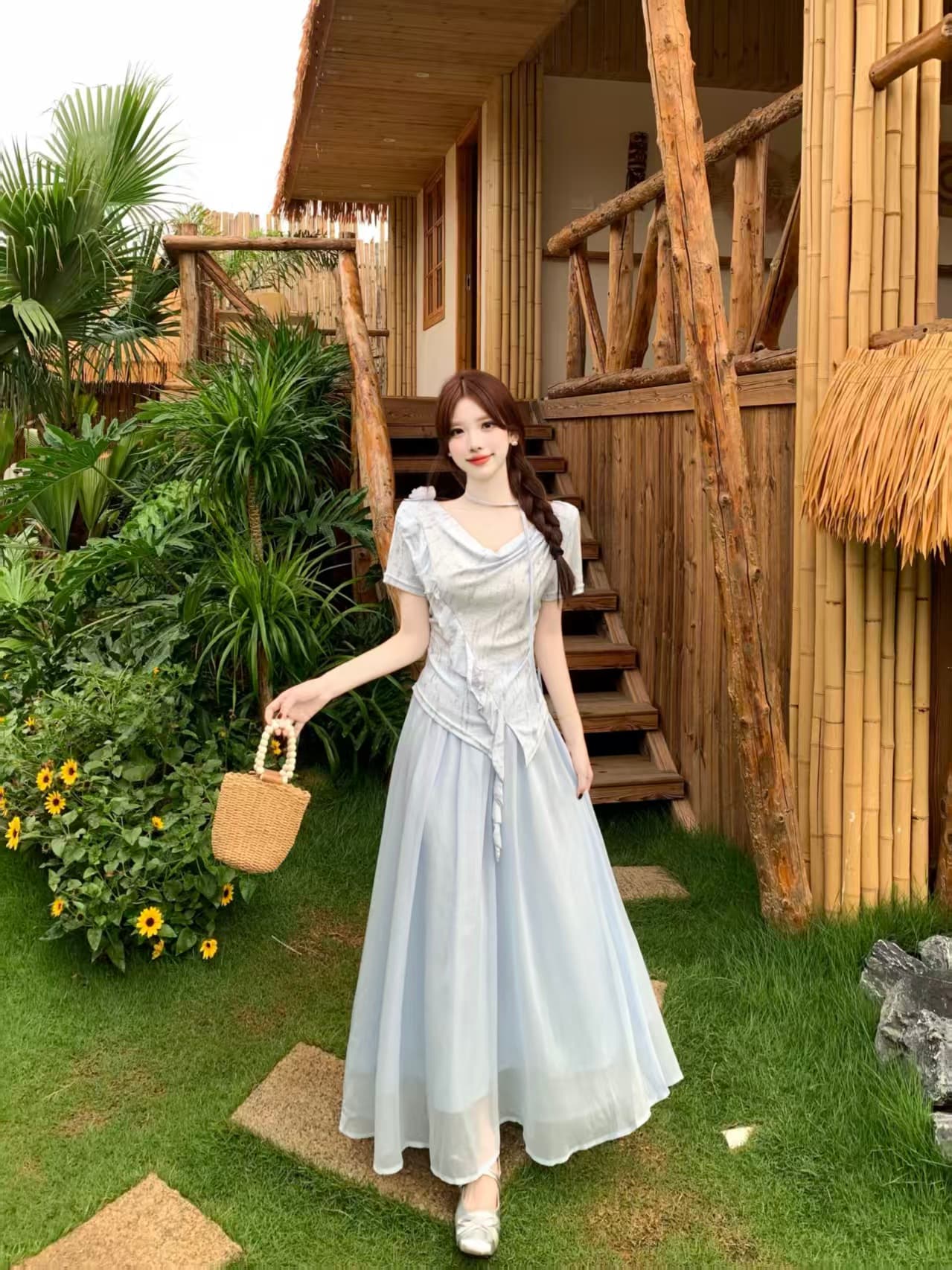 달콤함 흔들다 칼라 반팔 고급 디자인 센스 여름 빅 사이즈 mm 디스플레이 농땡이 부리다 세트 상세 이미지 4