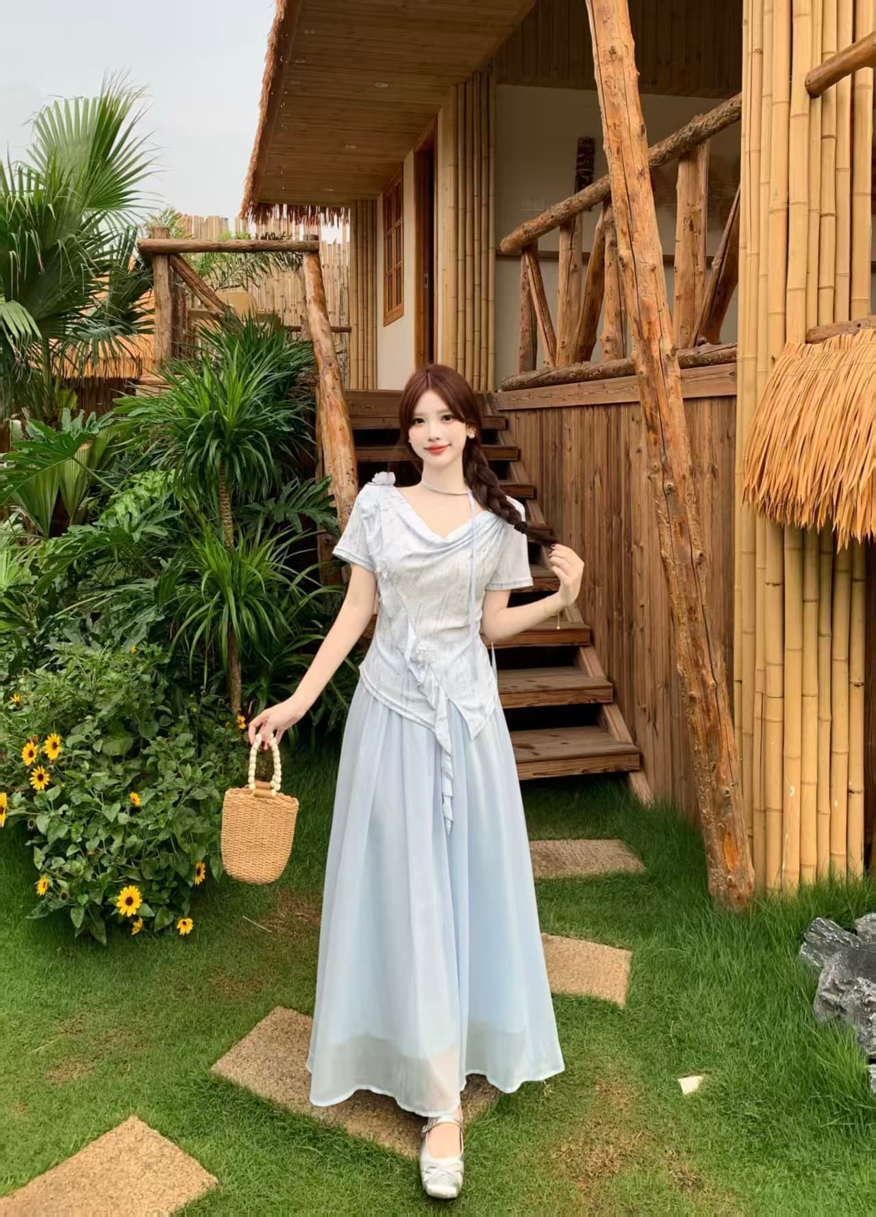 달콤함 흔들다 칼라 반팔 고급 디자인 센스 여름 빅 사이즈 mm 디스플레이 농땡이 부리다 세트 상세 이미지 5
