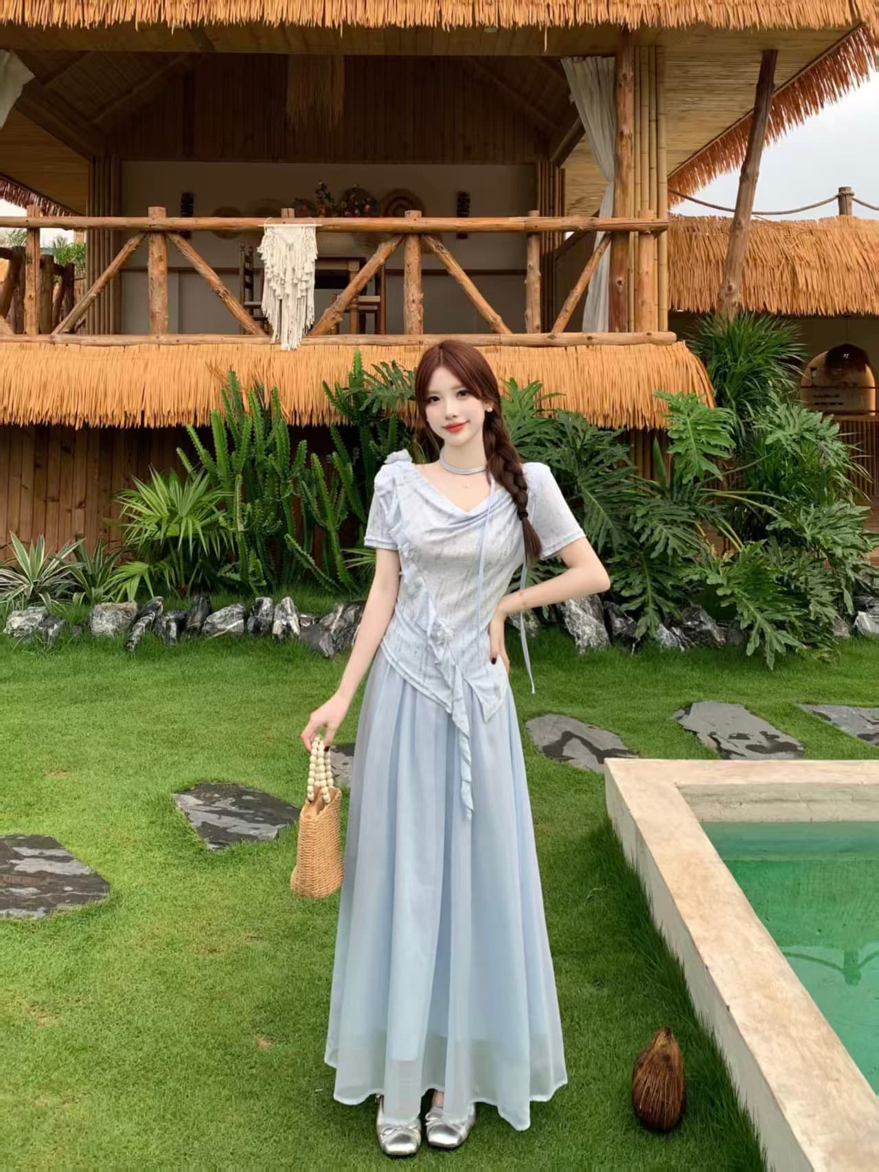 달콤함 흔들다 칼라 반팔 고급 디자인 센스 여름 빅 사이즈 mm 디스플레이 농땡이 부리다 세트 상세 이미지 6