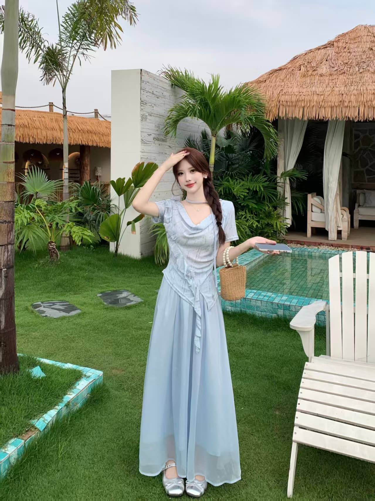 달콤함 흔들다 칼라 반팔 고급 디자인 센스 여름 빅 사이즈 mm 디스플레이 농땡이 부리다 세트 상세 이미지 10