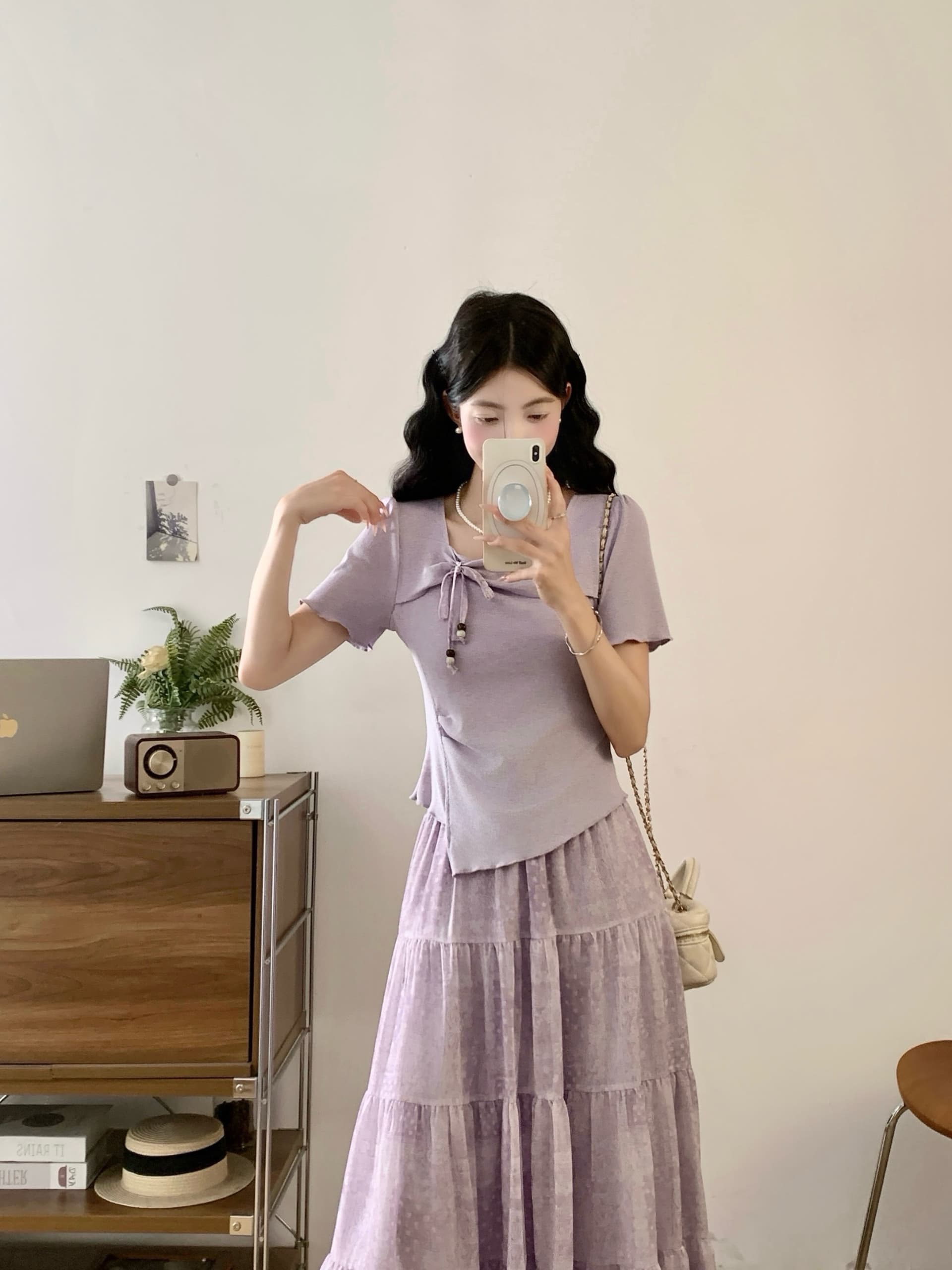 실사 빅 사이즈 여름 고유 한 아름다운 프랑스식 관대 한 점잖은 아름다운 부드러운 바람 맨위 반신 치마 세트 상세 이미지 9