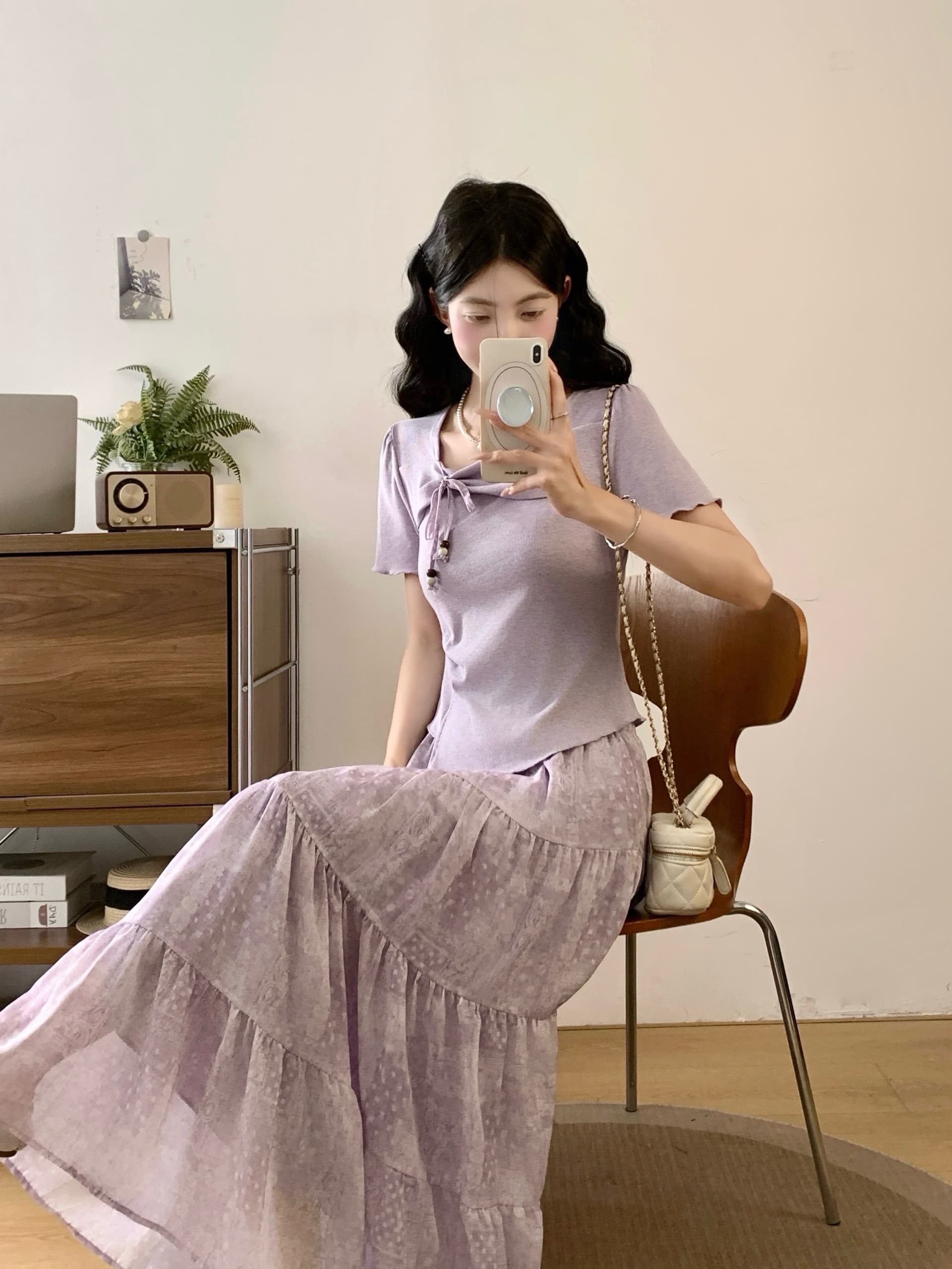 실사 빅 사이즈 여름 고유 한 아름다운 프랑스식 관대 한 점잖은 아름다운 부드러운 바람 맨위 반신 치마 세트 상세 이미지 11