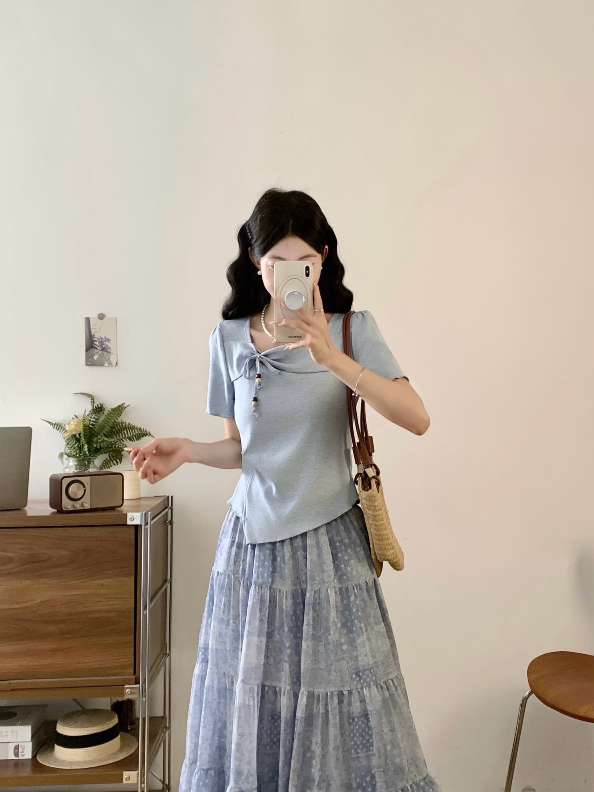 실사 빅 사이즈 여름 고유 한 아름다운 프랑스식 관대 한 점잖은 아름다운 부드러운 바람 맨위 반신 치마 세트 상세 이미지 19
