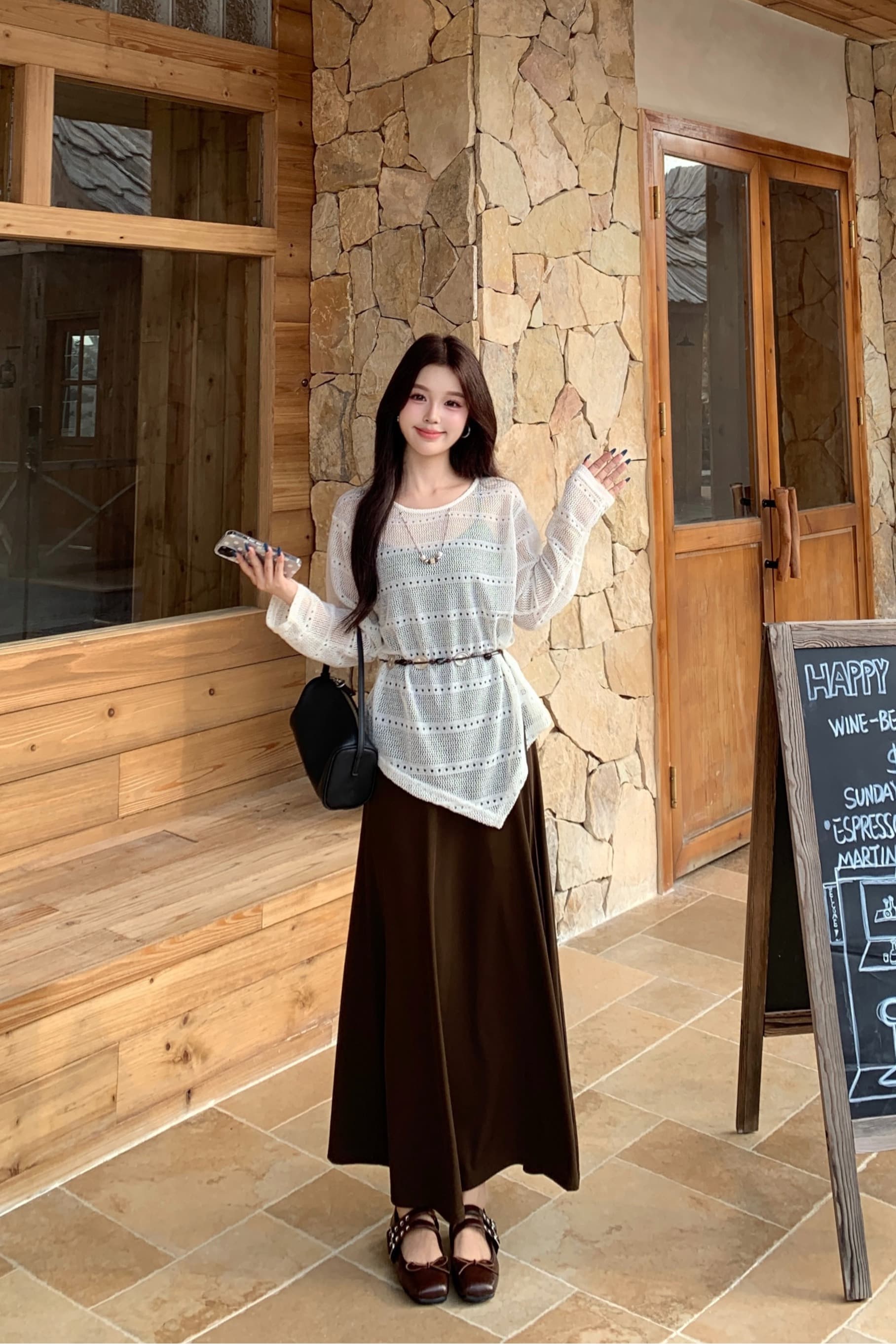 실사 새로운 부드러운 바람 세트 여성 디자인 센스 불규칙 레이스업 허리 수축 슬림해 보이는 맨위 슬립 드레스 투피스 세트 이미지 6