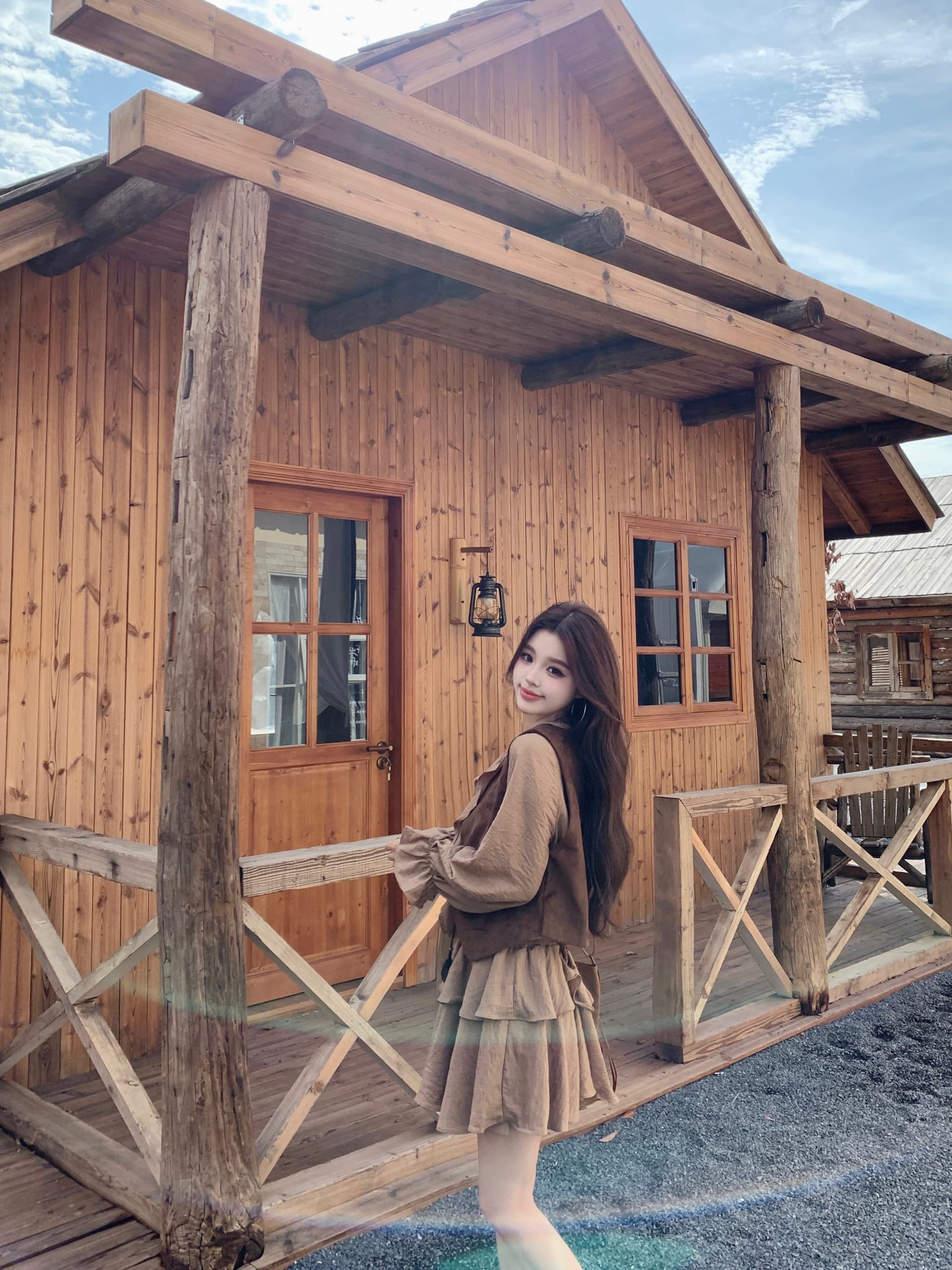 실사 한국 스타일 레트로 베스트 점프 슈트 치마 세트 여성 2026 가을 새로운 프릴 A라인 스커트 투피스 세트 상세 이미지 15