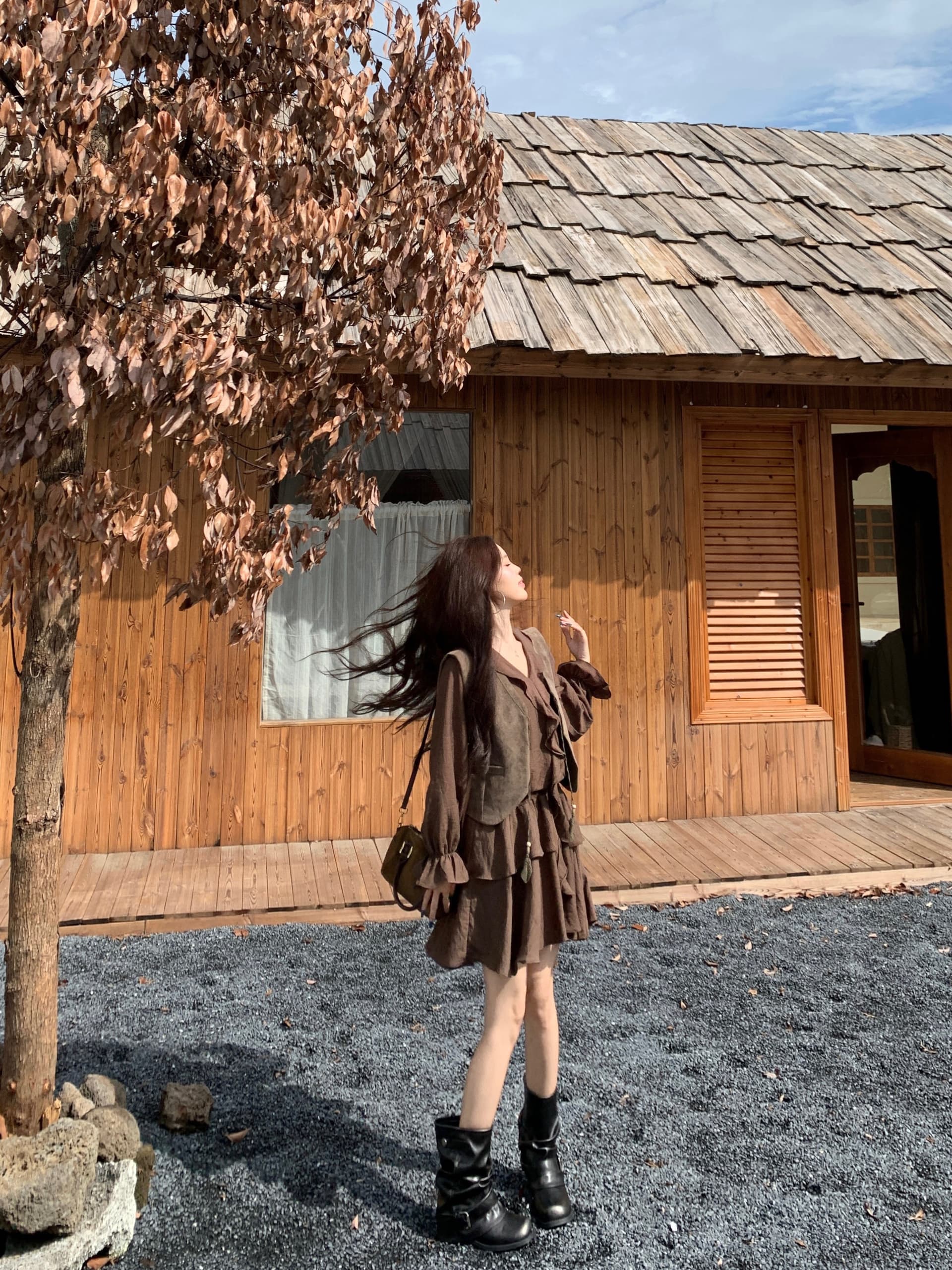 실사 한국 스타일 레트로 베스트 점프 슈트 치마 세트 여성 2026 가을 새로운 프릴 A라인 스커트 투피스 세트 상세 이미지 25