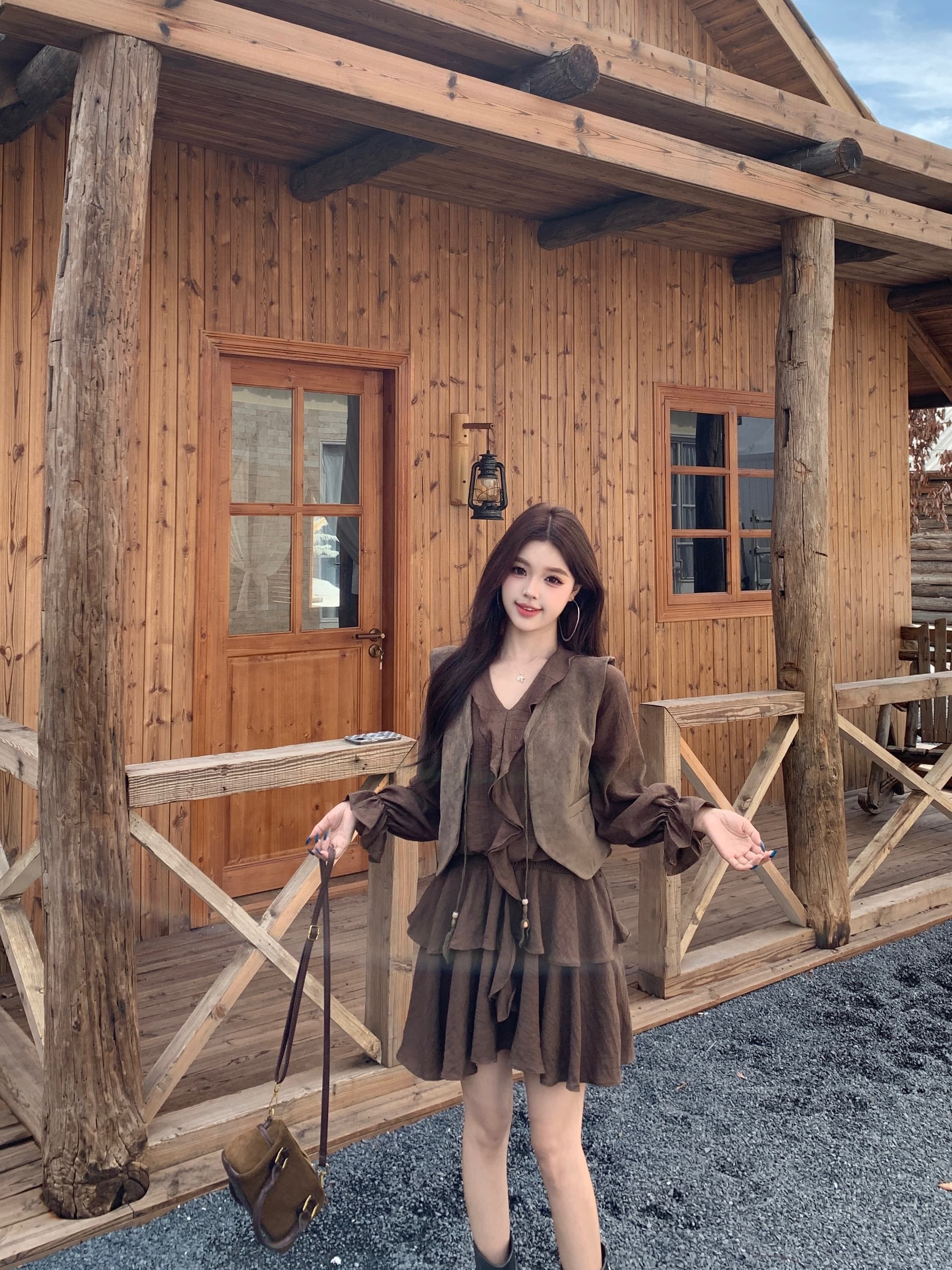 실사 한국 스타일 레트로 베스트 점프 슈트 치마 세트 여성 2026 가을 새로운 프릴 A라인 스커트 투피스 세트 상세 이미지 26