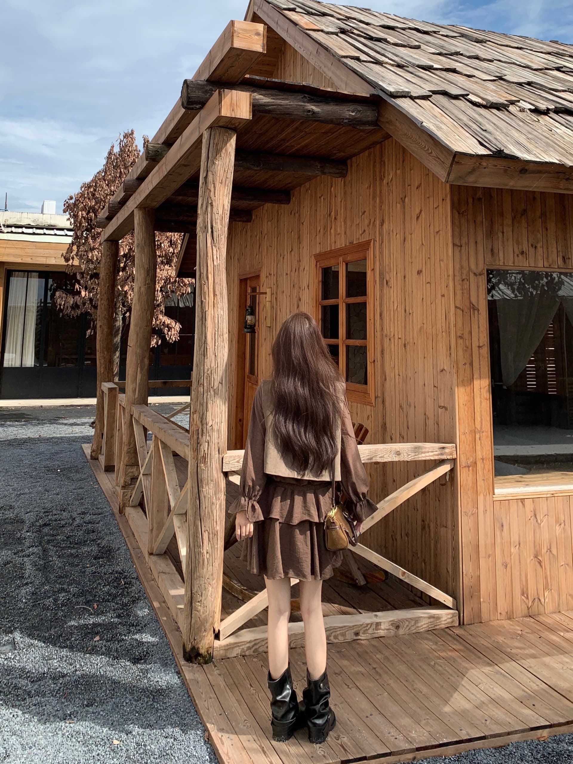 실사 한국 스타일 레트로 베스트 점프 슈트 치마 세트 여성 2026 가을 새로운 프릴 A라인 스커트 투피스 세트 상세 이미지 29