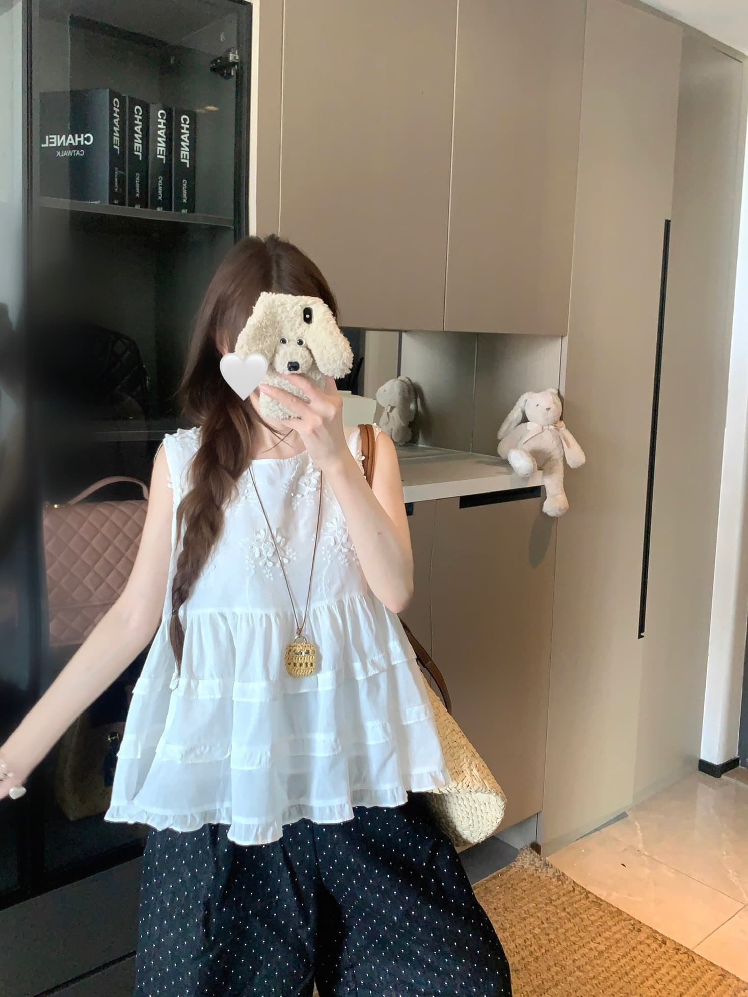 실사 정가 자수 패치워크 프릴 민소매 조끼 여성 여름 연령 감소 캐주얼 슬림해 보이는 외국 가스 소녀 켜기 이미지 3