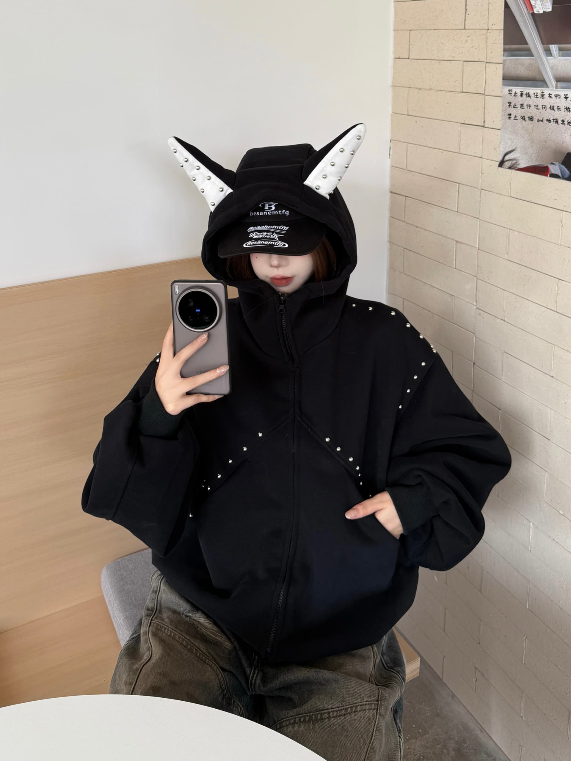 실사 재고 상품 도베르만 징 후드 티 스웨터 여성 코트 가을 캐주얼 루즈핏 레트로 디자인 센스 재킷 맨위 상세 이미지 12