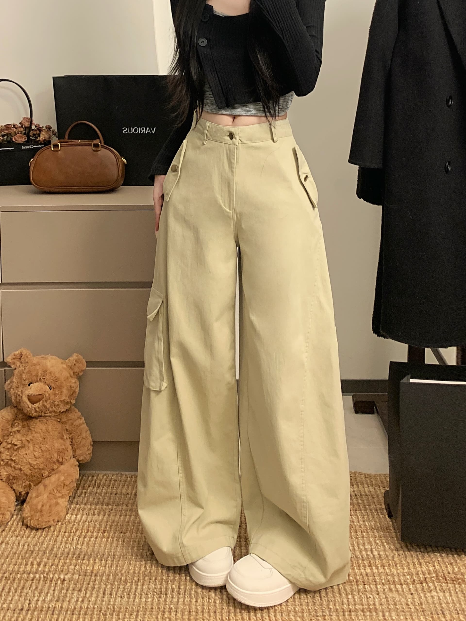 실사 아메리칸 레트로 넓은 다리 워크웨어 팬츠 여성 봄 가을 다용도 스트레이트 루즈핏 캐주얼 데님 바닥 청소 바지 트렌디 상세 이미지 8