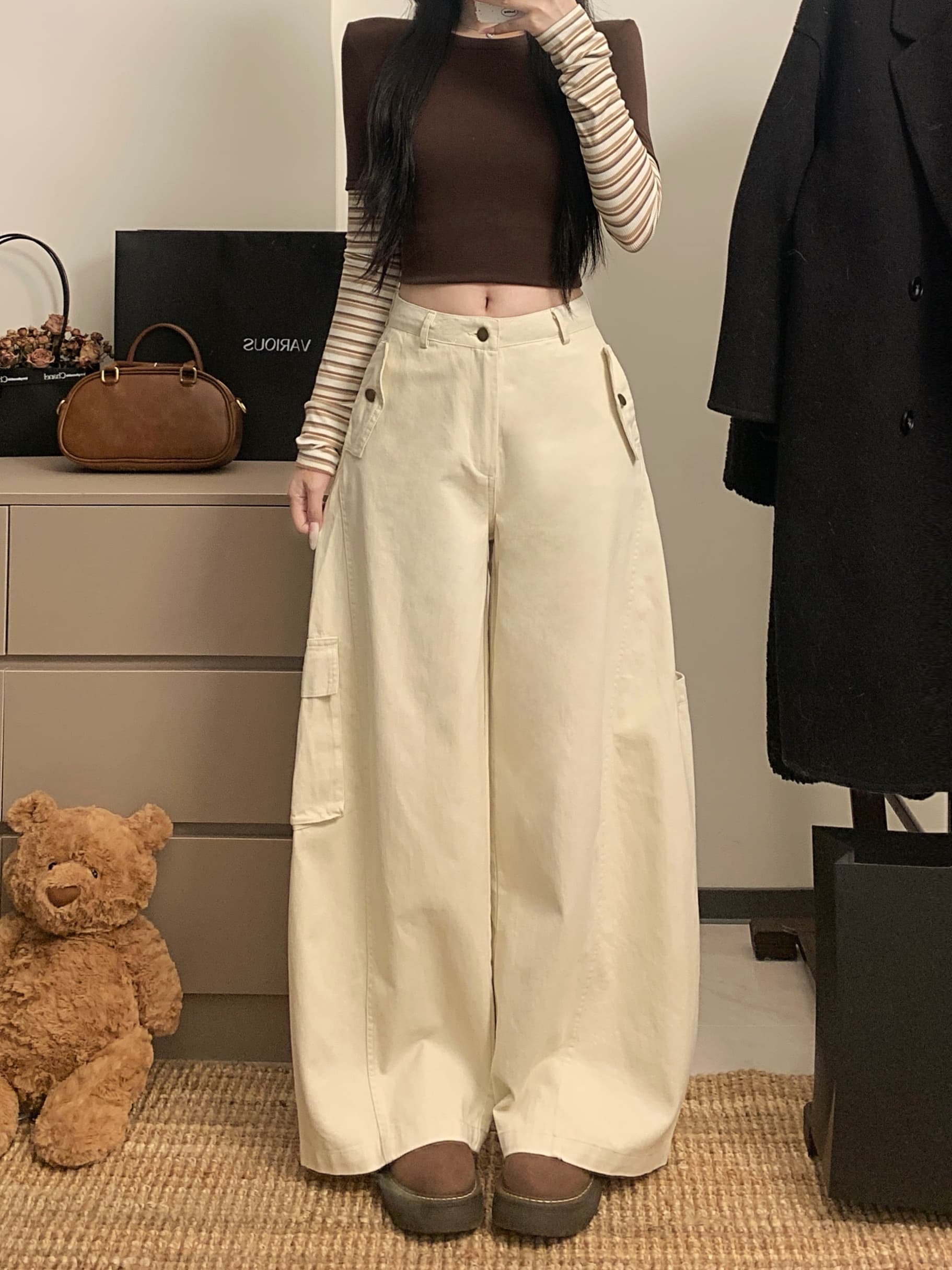 실사 아메리칸 레트로 넓은 다리 워크웨어 팬츠 여성 봄 가을 다용도 스트레이트 루즈핏 캐주얼 데님 바닥 청소 바지 트렌디 상세 이미지 31