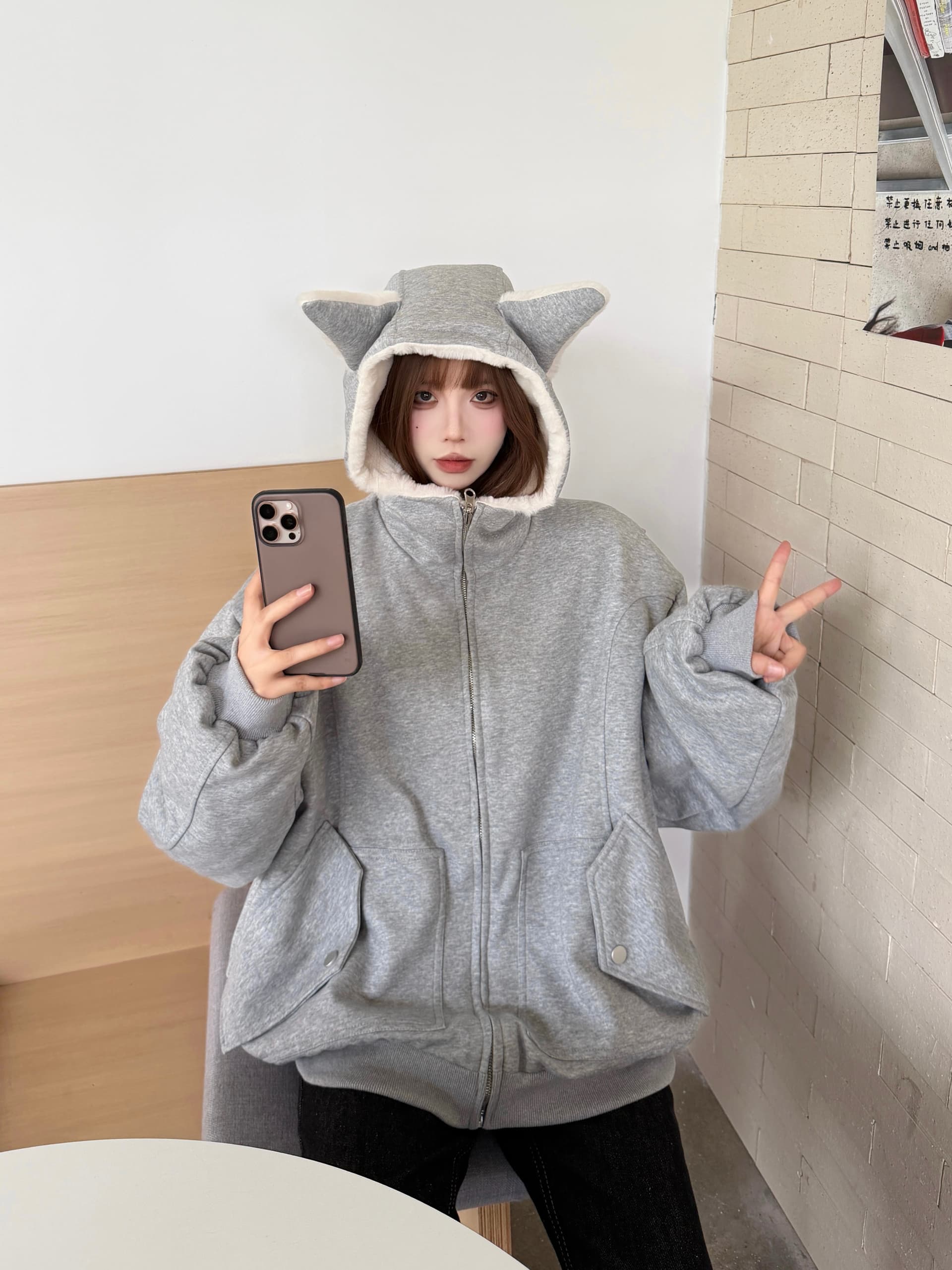 실사 아메리칸 양면 착용 좌 산 조각 도베르만 귀 후드 티 스웨터 재킷 겨울 털이 있는 보온 면 의류 트렌디 상세 이미지 8