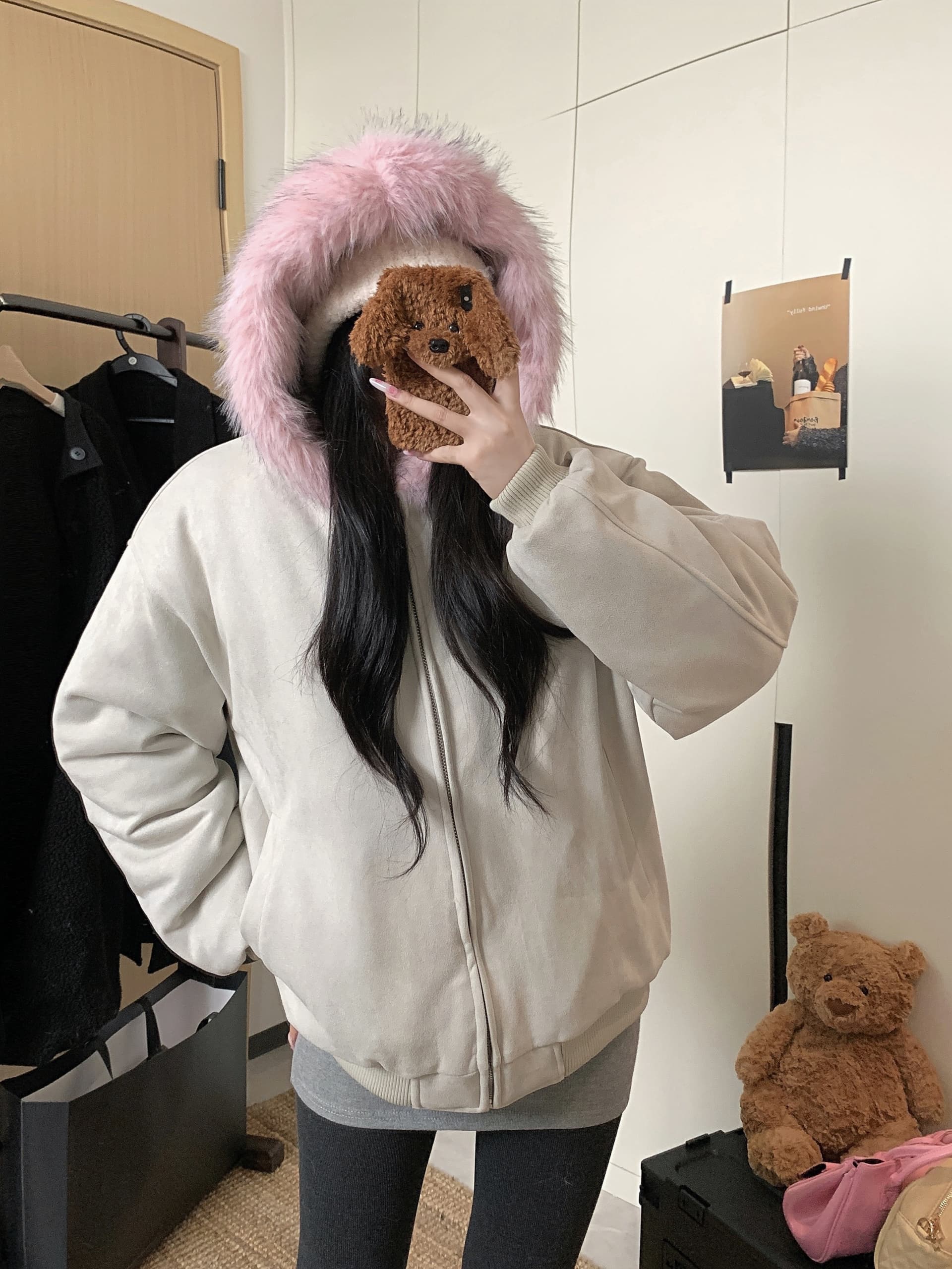 실사 아메리칸 무거운 좌 산 조각 모피 칼라 패치워크 스웨이드 원단 면 옷 여성 코트 겨울 두꺼운 보온 목화 진딧물 트렌디 상세 이미지 1
