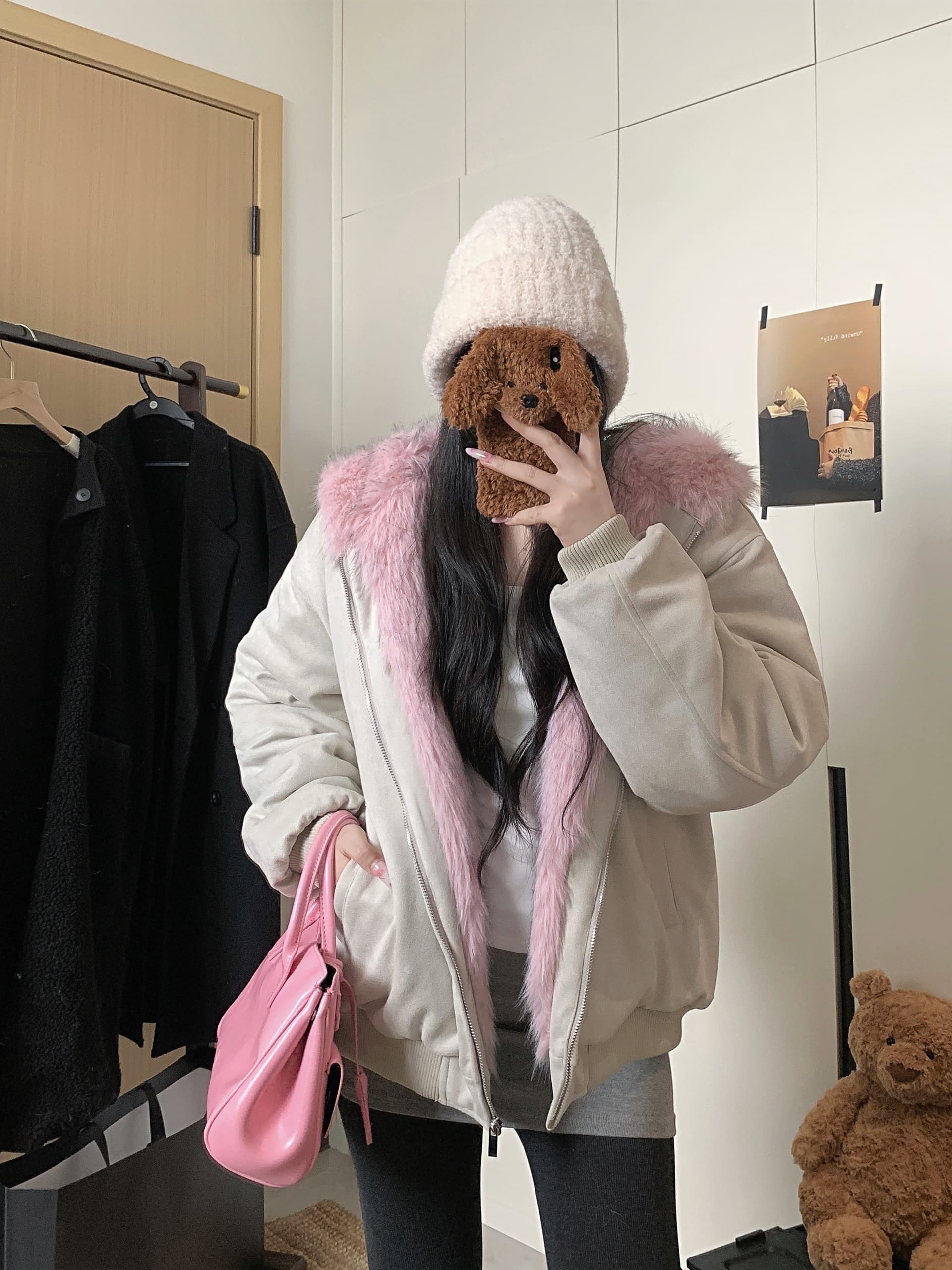실사 아메리칸 무거운 좌 산 조각 모피 칼라 패치워크 스웨이드 원단 면 옷 여성 코트 겨울 두꺼운 보온 목화 진딧물 트렌디 상세 이미지 4