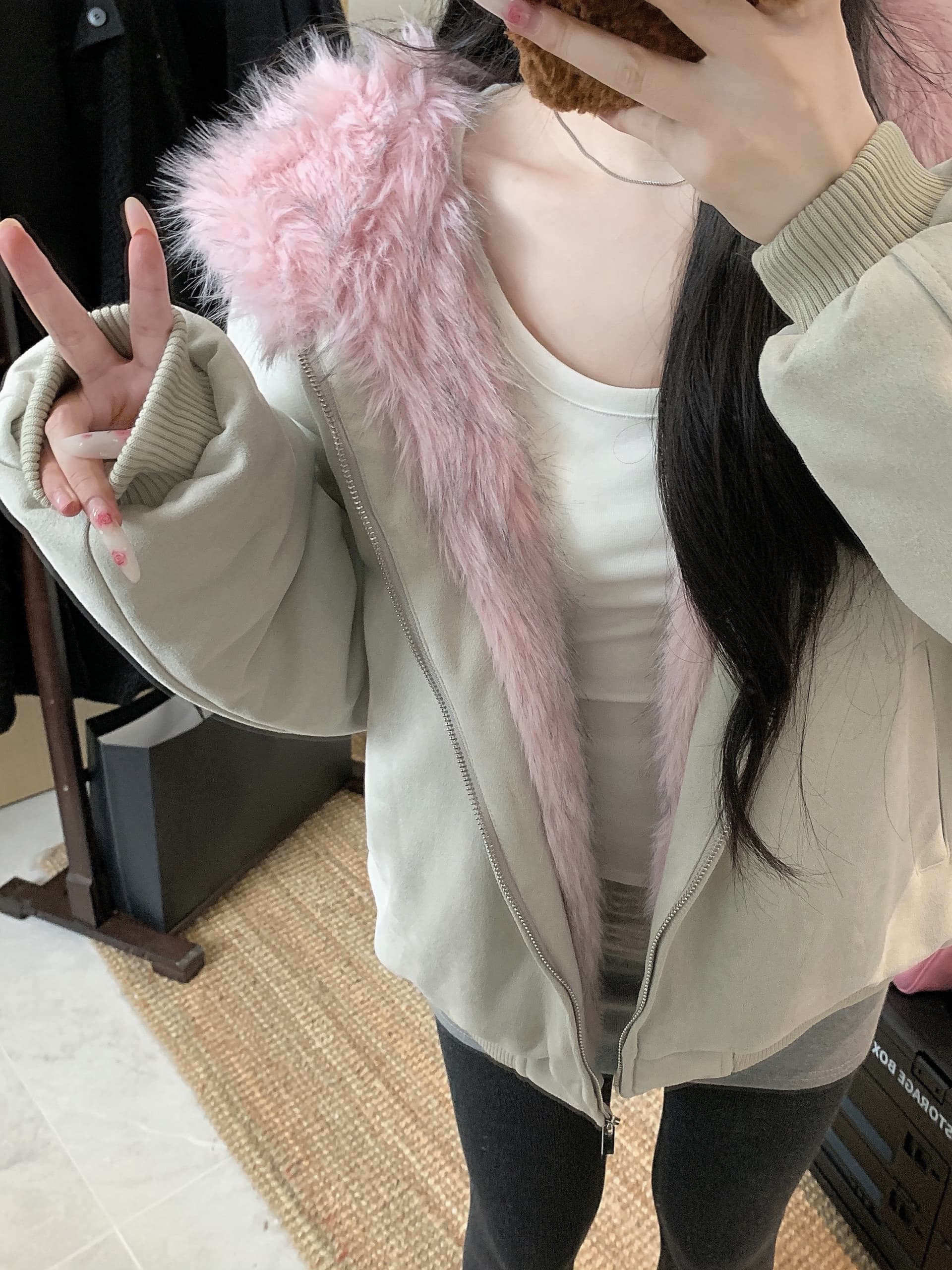 실사 아메리칸 무거운 좌 산 조각 모피 칼라 패치워크 스웨이드 원단 면 옷 여성 코트 겨울 두꺼운 보온 목화 진딧물 트렌디 상세 이미지 7
