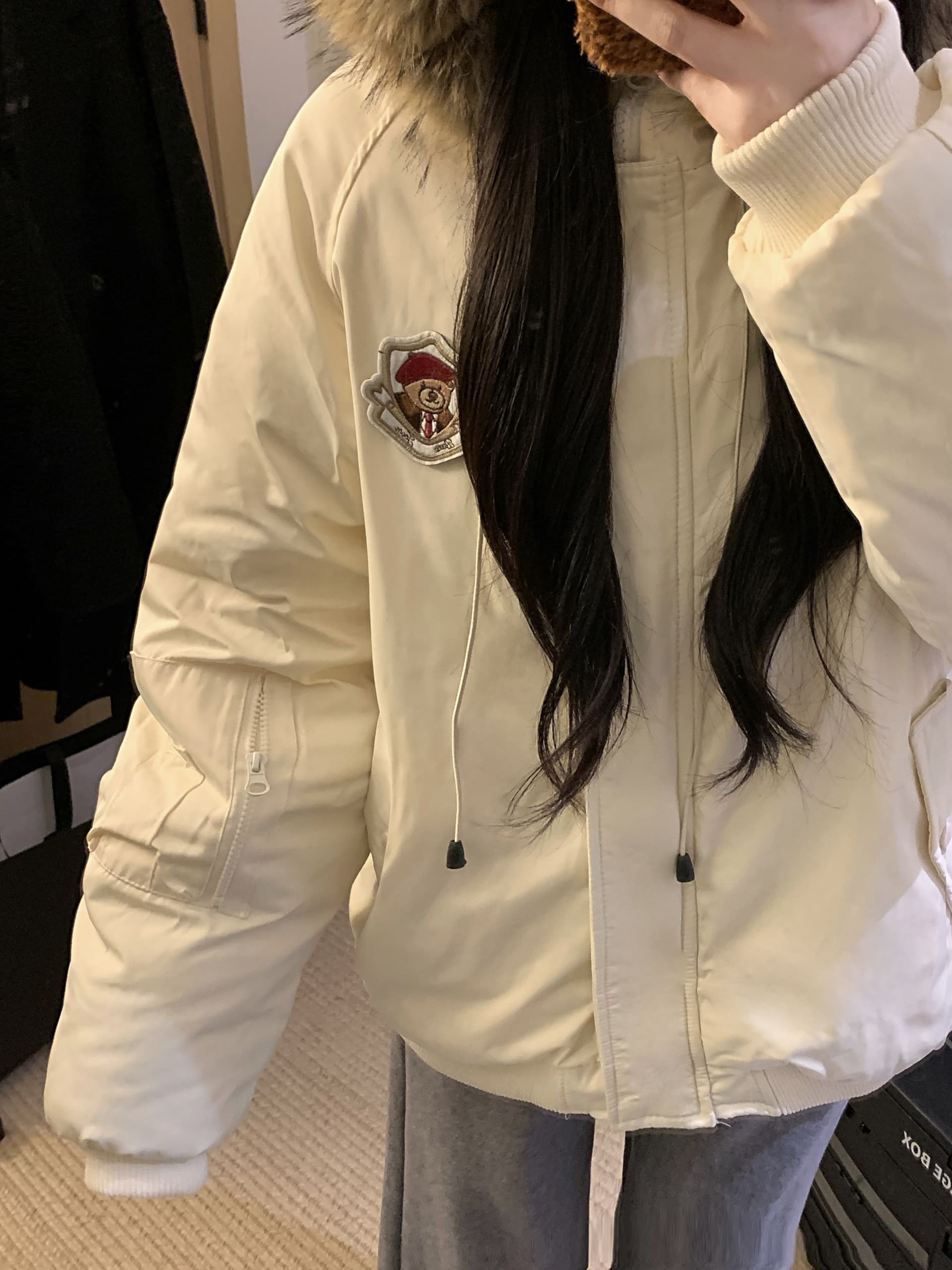 실사 학원 스타일 작은 곰 귀 모피 칼라 탈착식 재킷 면 옷 여성 겨울 두꺼운 보온 루즈핏 캐주얼 목화 진딧물 상세 이미지 11
