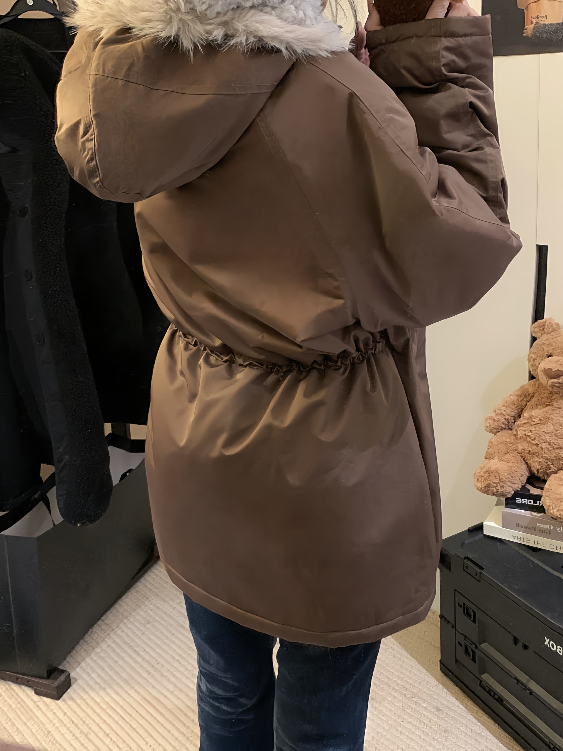 실사 아메리칸 모피 칼라 후드 솜을 넣은 파이 중간 길이 면 의류 여성 겨울 루즈핏 보온 좌 산 조각 요금 재킷 상세 이미지 16