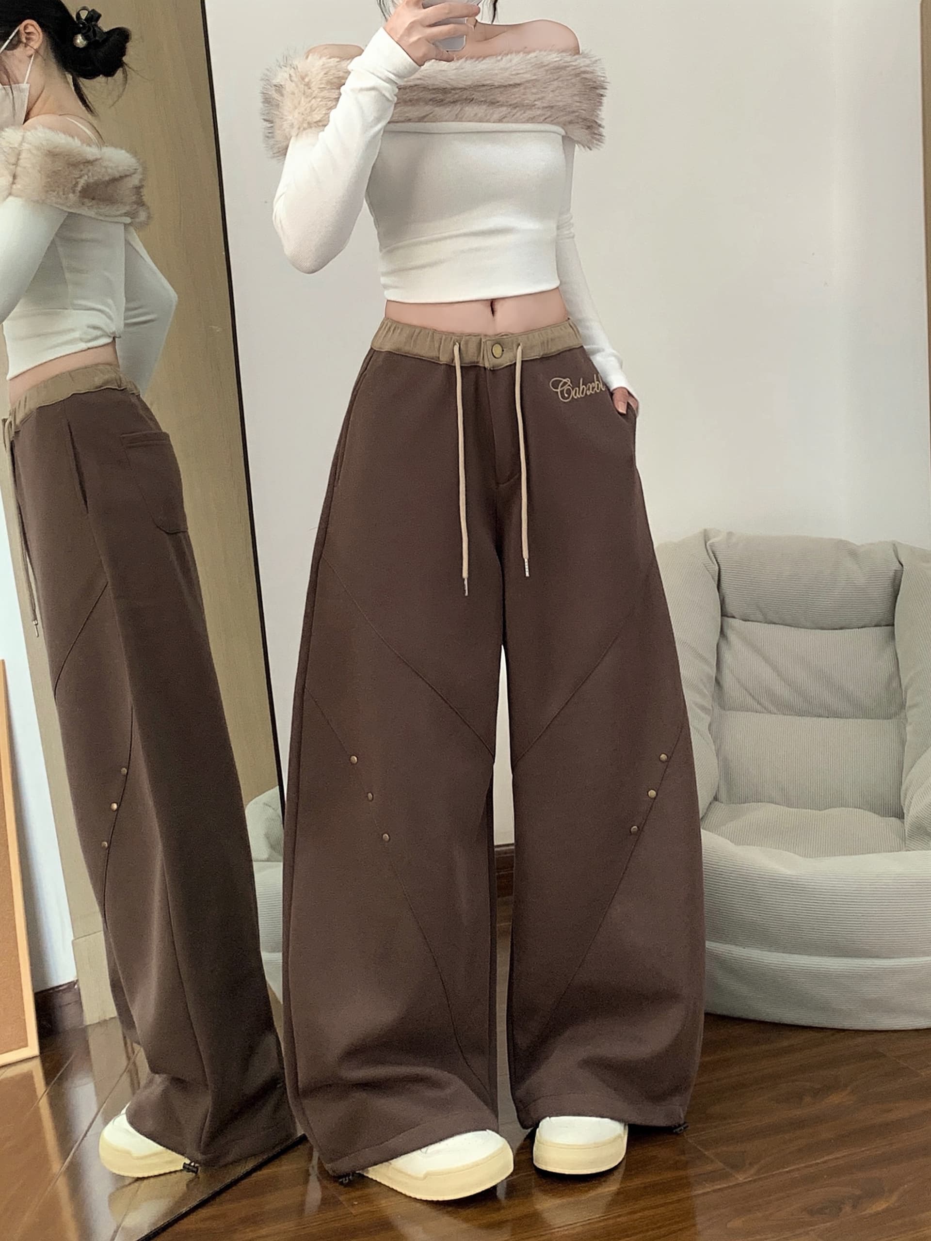 실사 스트리트 댄스 조수 브랜드 배색 재즈 모통이 칼 해체 징 운동 웨이 바지 여성 춤추기 루즈핏 프로필 모양 캐주얼 바지 상세 이미지 3