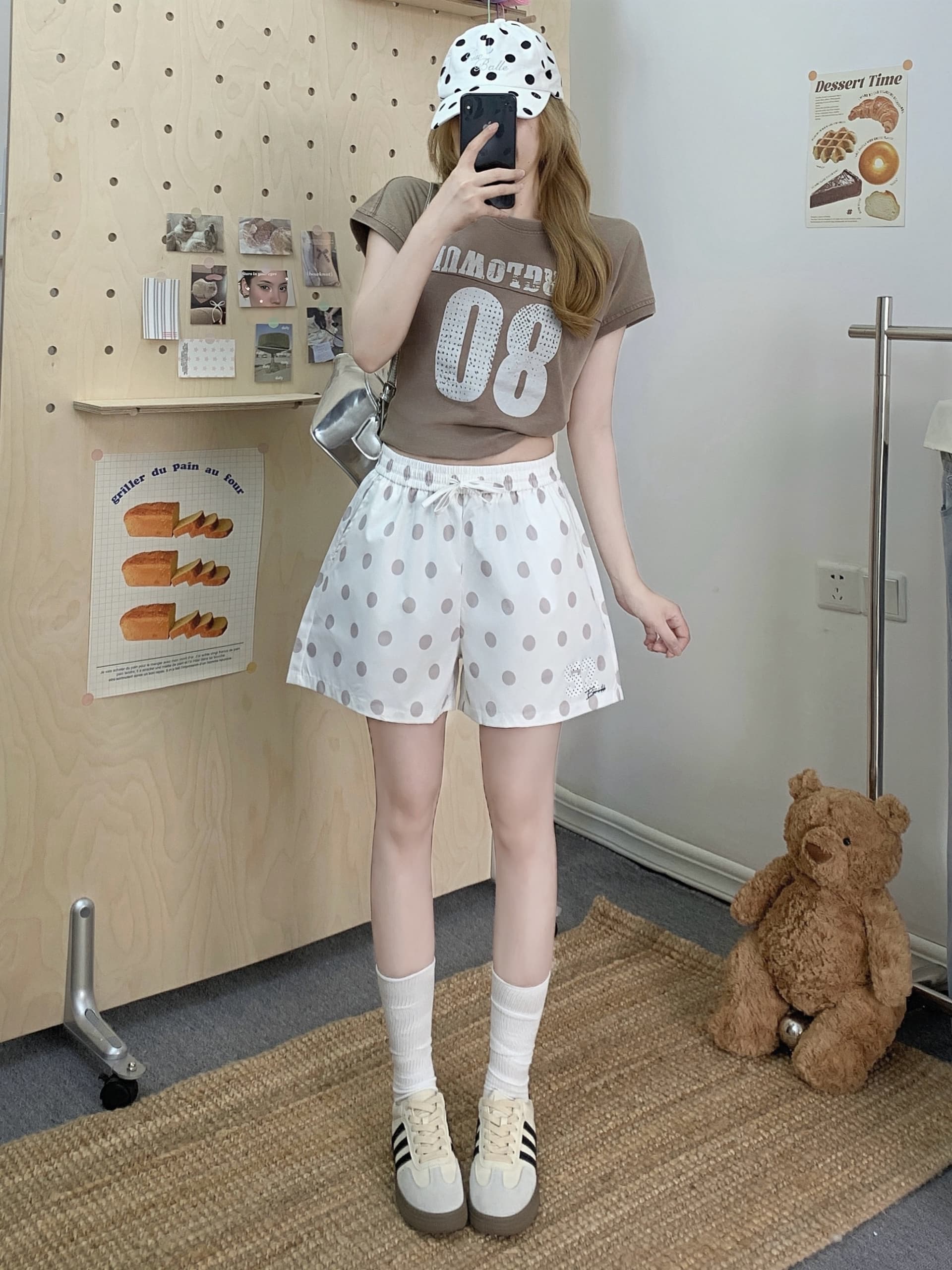 실사 여름 도파민 도트 무늬 전체 인쇄 허리밴드 스트레이트 3 점 바지 여성 레저 해변 다용도 반바지 상세 이미지 18