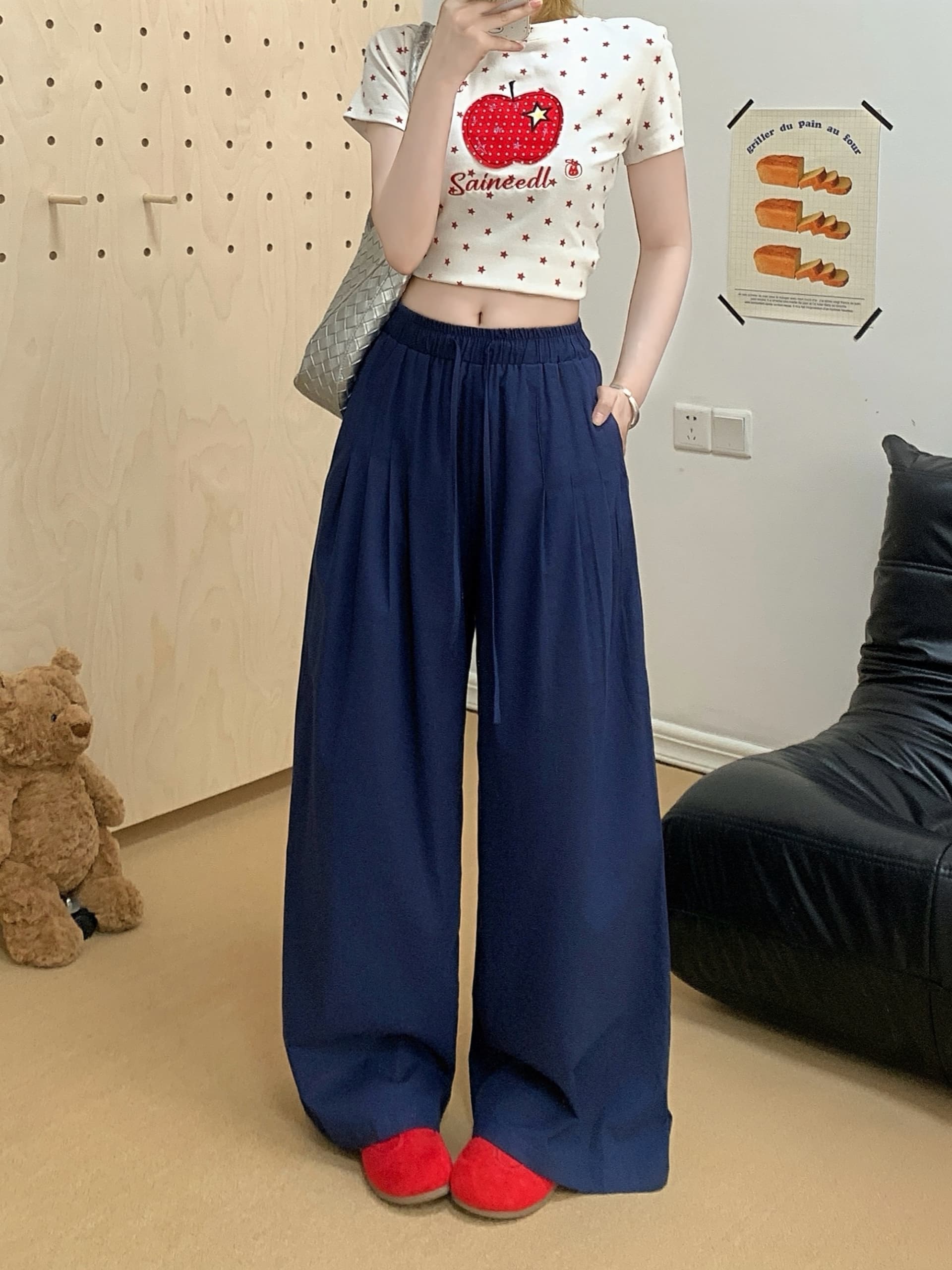 실사 여름 에어로빅 호흡 센스 익스트림 제인 면 린넨 전체 밴딩 핀치 Pleat 라미 바지 와이드 레그 팬츠 바지 상세 이미지 15