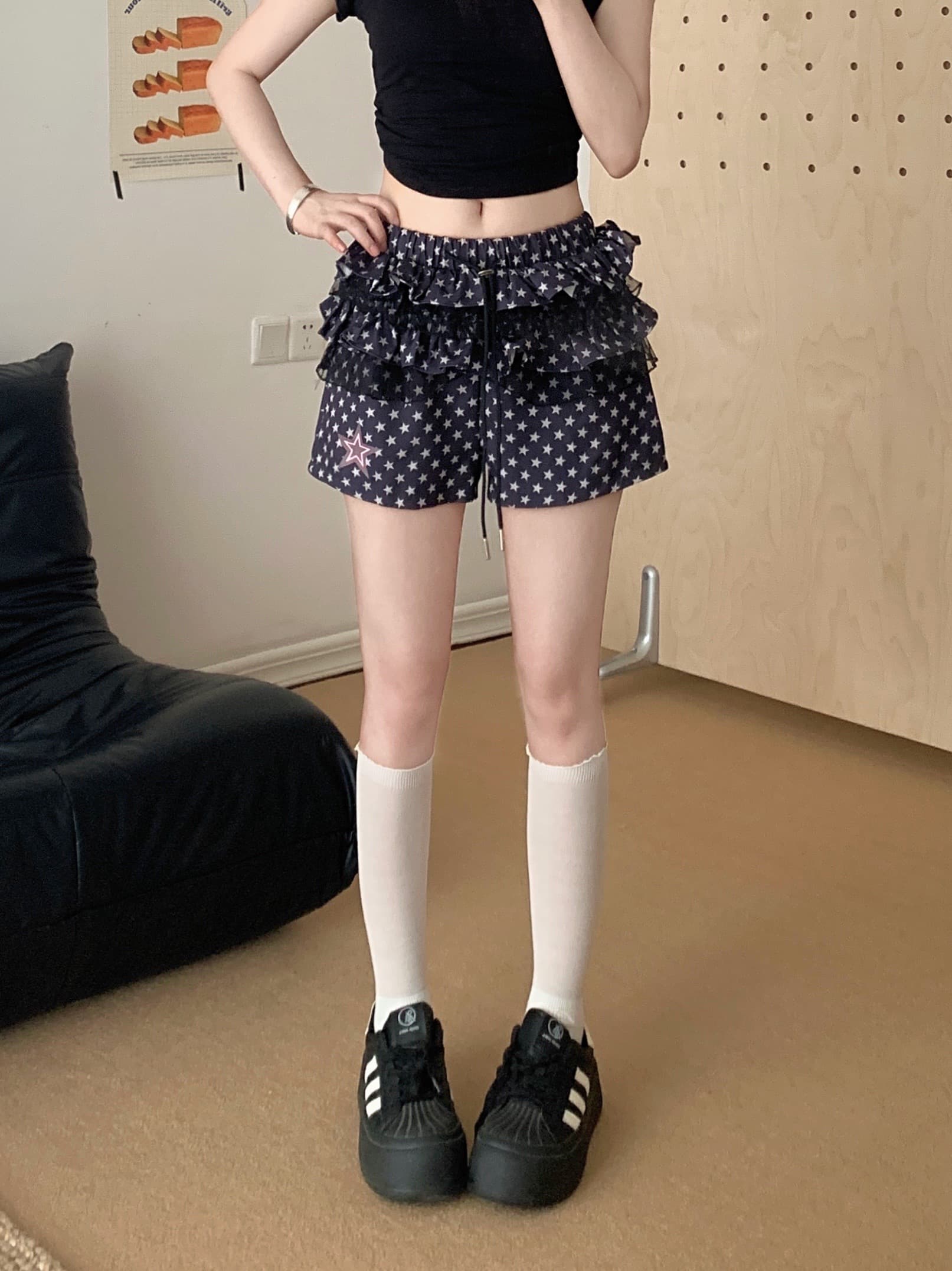 실사 여름 아시아 인 멩 별 도트 무늬 케이크 기타 색상 치마바지 여성 다용도 반바지 여름 새로운 상세 이미지 28