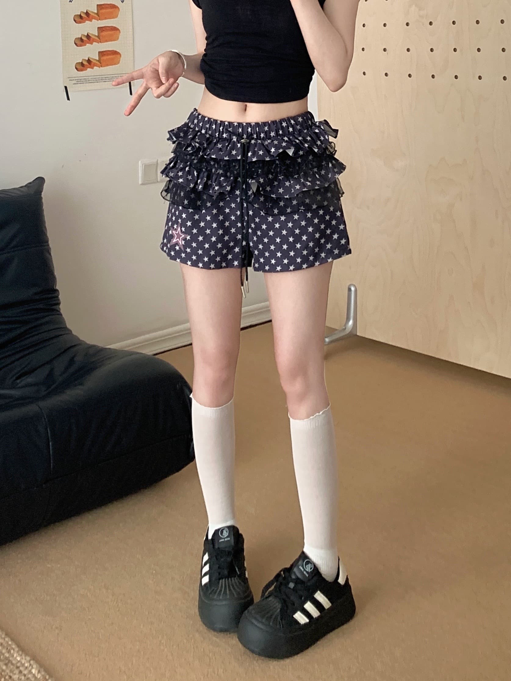 실사 여름 아시아 인 멩 별 도트 무늬 케이크 기타 색상 치마바지 여성 다용도 반바지 여름 새로운 상세 이미지 32