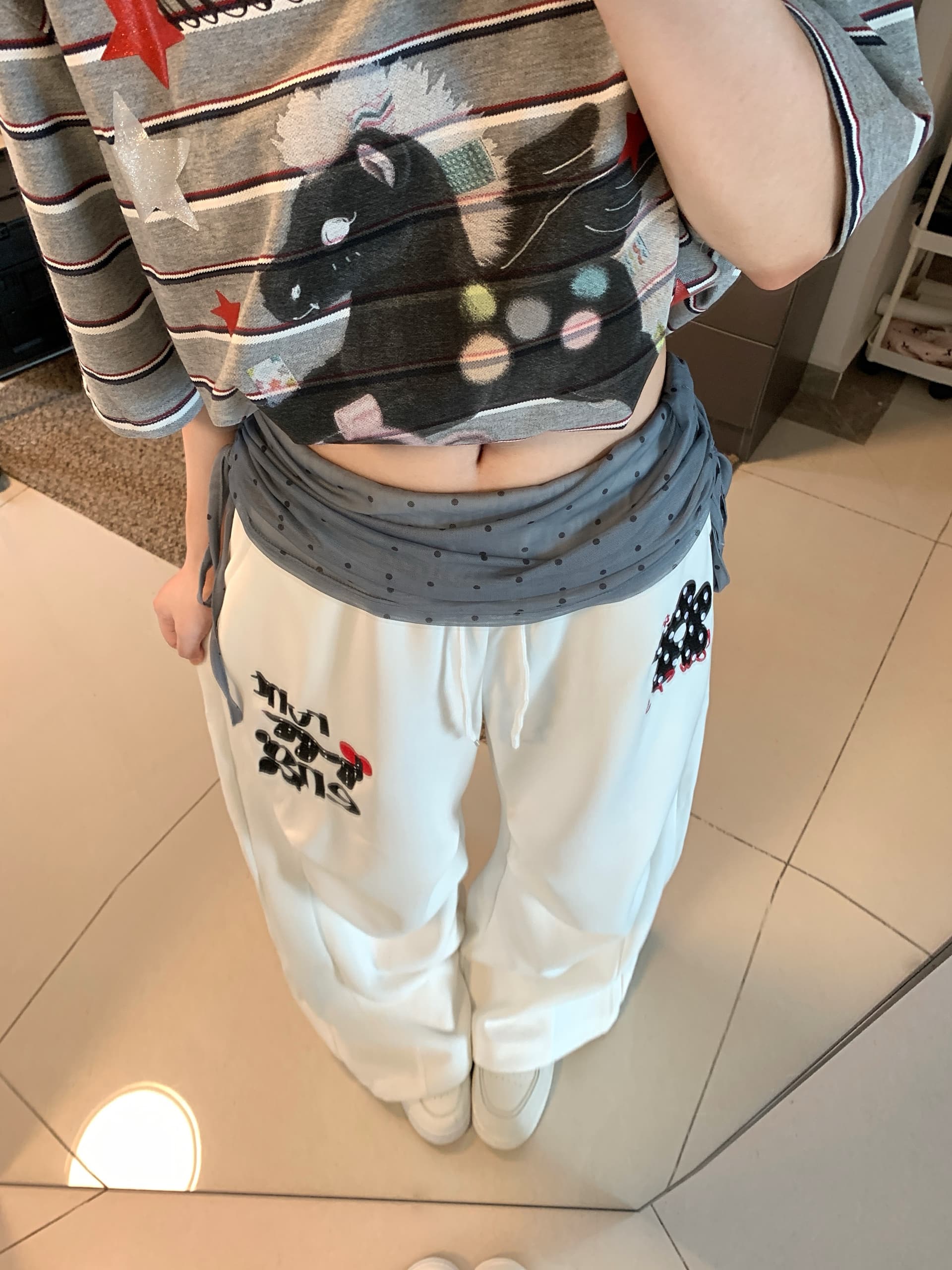 실사 아메리칸 캐주얼 달마 시안 망사 패치워크 캐주얼 와이드 레깅스 바지 주름 루즈핏 낙하산 모통이 칼 바지 상세 이미지 22