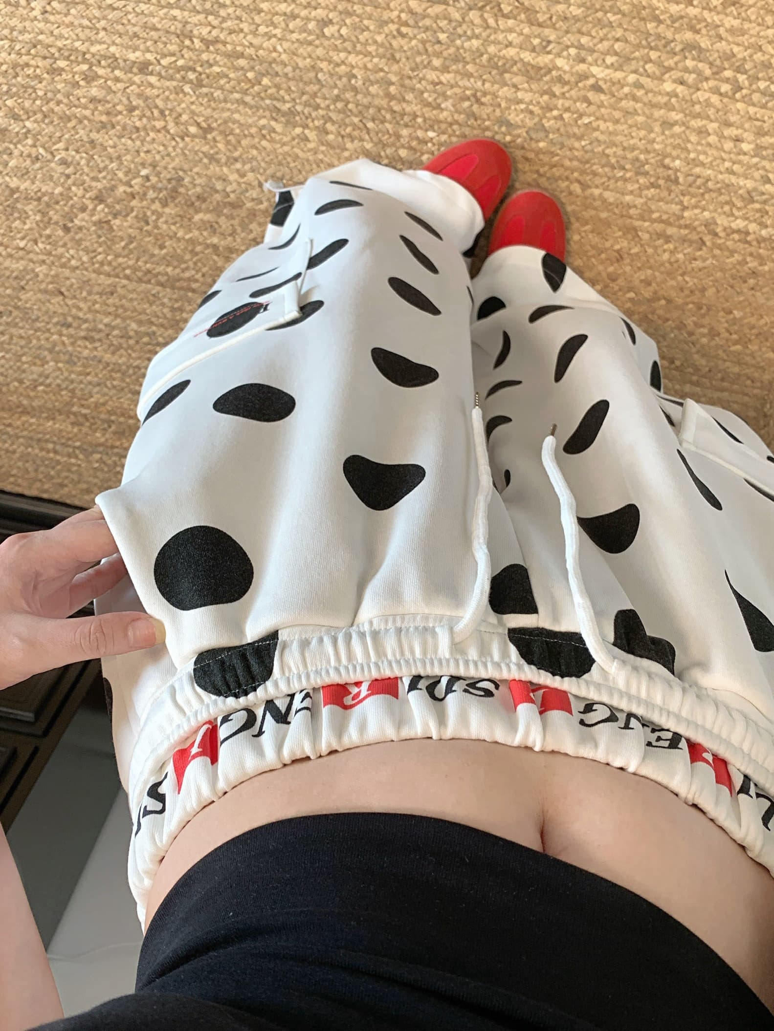 실사 아메리칸 레트로 대 도트 무늬 내가 허리 바지 캐주얼 와이드 레깅스 바지 운동 허리밴드 조거 워크웨어 길다 상세 이미지 11