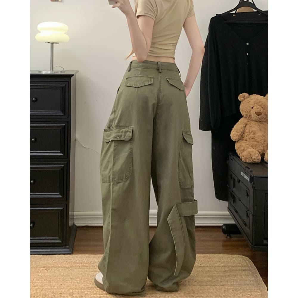 실사 아메리칸 레트로 군용 녹색 워크웨어 팬츠 여성 2026 새로운 루즈핏 하이웨이스트 넓은 다리 트렌드 캐주얼 바지 이미지 5