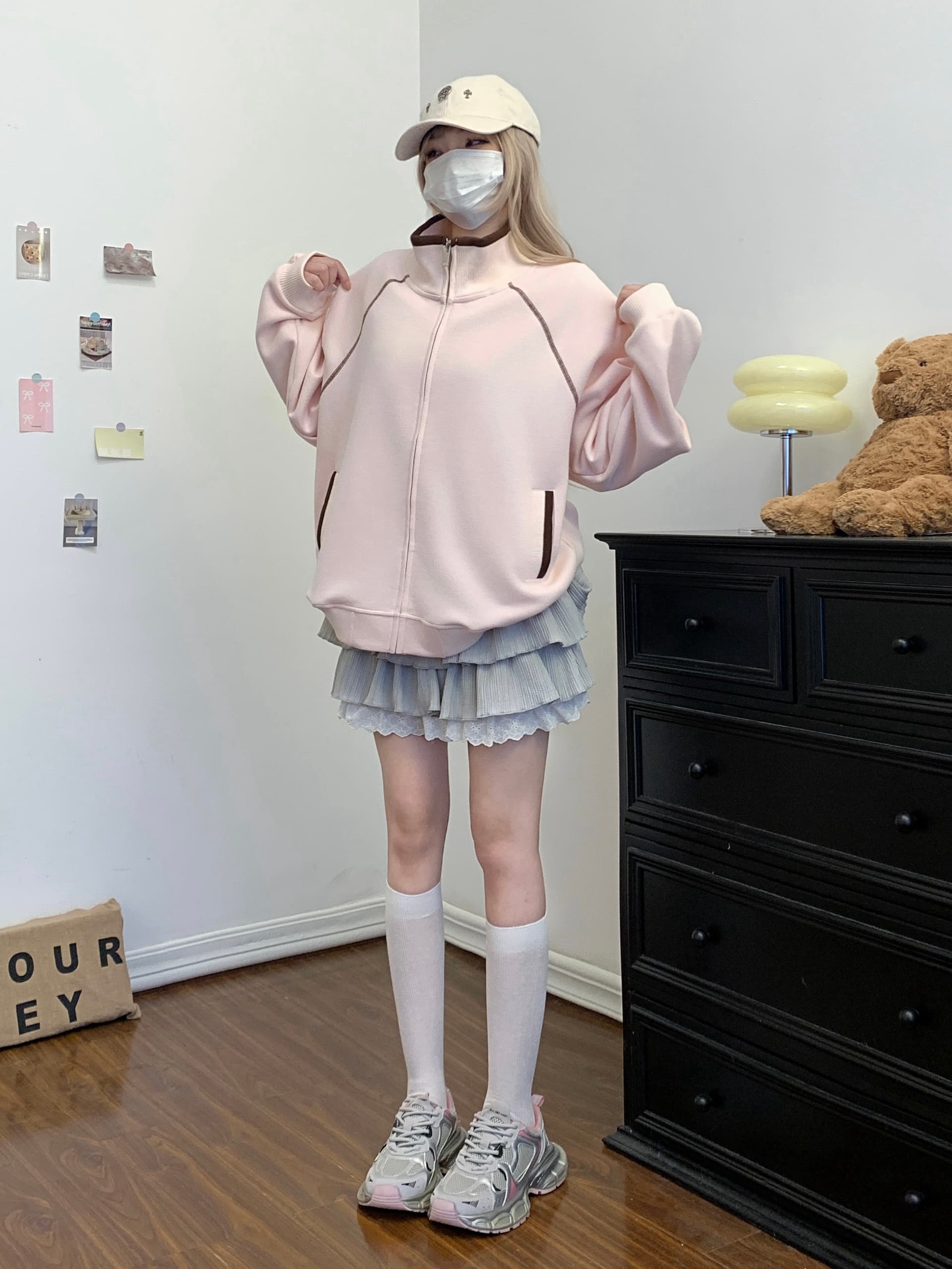 실사 아메리칸 레트로 핫셀블라드 선 오픈 가디건 여성 코트 가을 새로운 운동 루즈핏 스탠드 칼라 후드티 맨위 트렌디 상세 이미지 5