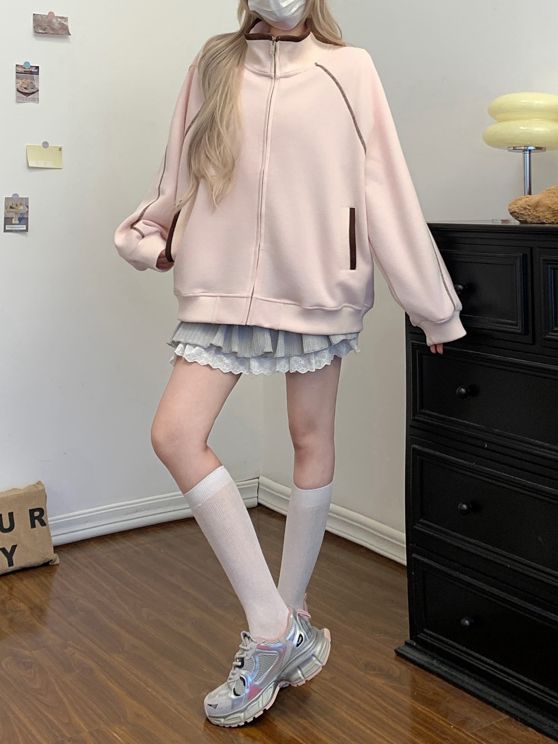 실사 아메리칸 레트로 핫셀블라드 선 오픈 가디건 여성 코트 가을 새로운 운동 루즈핏 스탠드 칼라 후드티 맨위 트렌디 상세 이미지 8