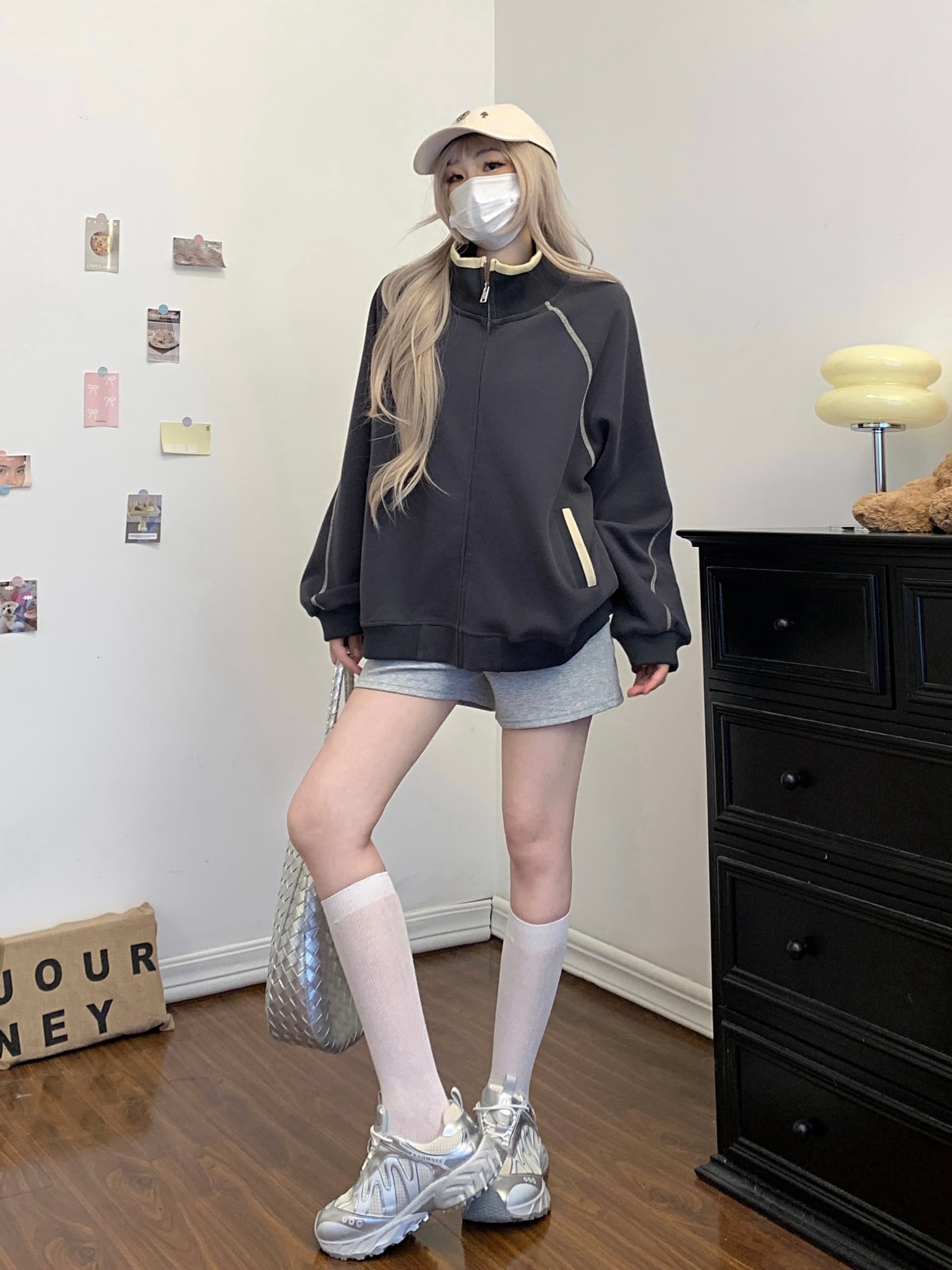 실사 아메리칸 레트로 핫셀블라드 선 오픈 가디건 여성 코트 가을 새로운 운동 루즈핏 스탠드 칼라 후드티 맨위 트렌디 상세 이미지 12