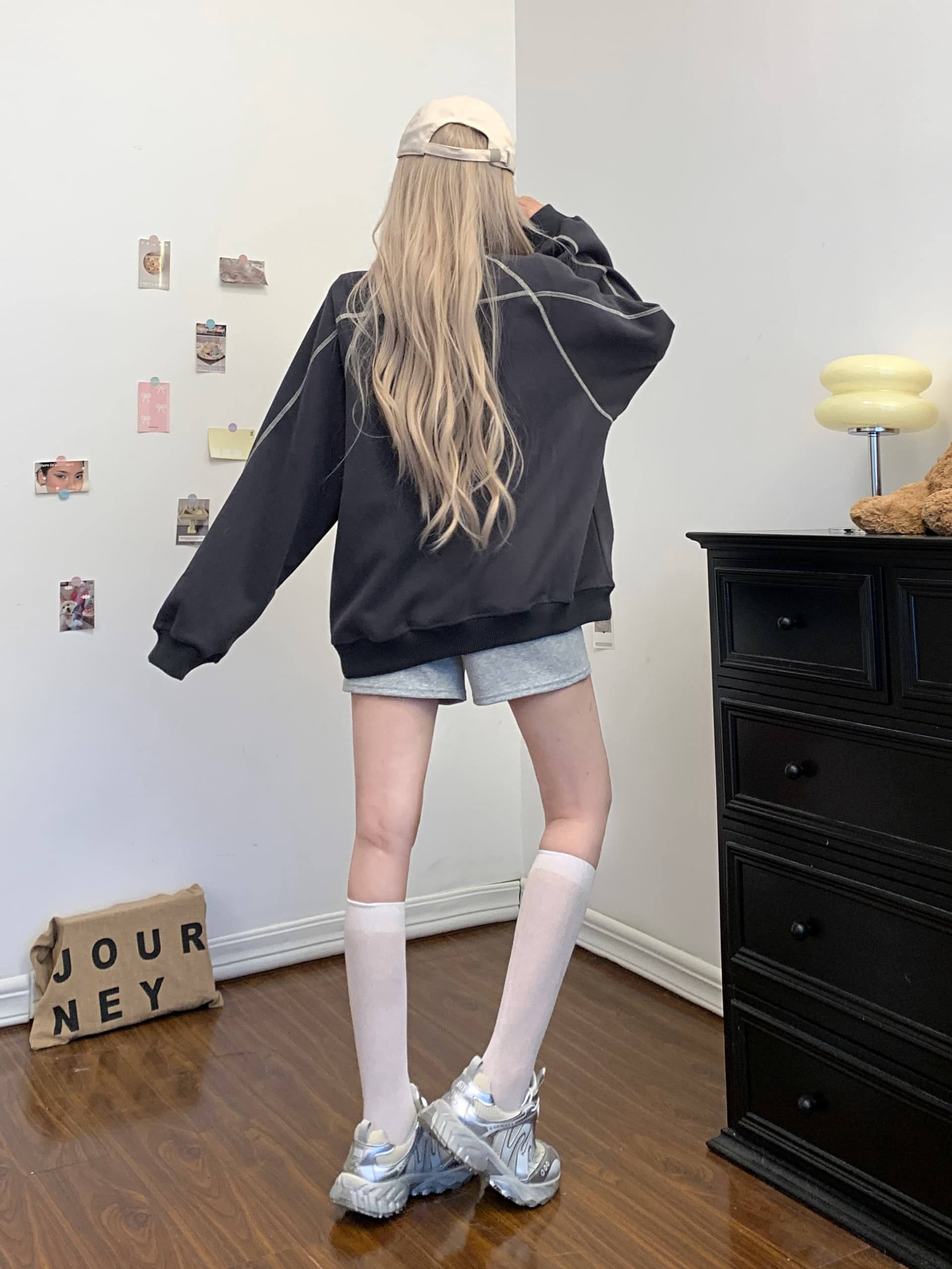 실사 아메리칸 레트로 핫셀블라드 선 오픈 가디건 여성 코트 가을 새로운 운동 루즈핏 스탠드 칼라 후드티 맨위 트렌디 상세 이미지 13