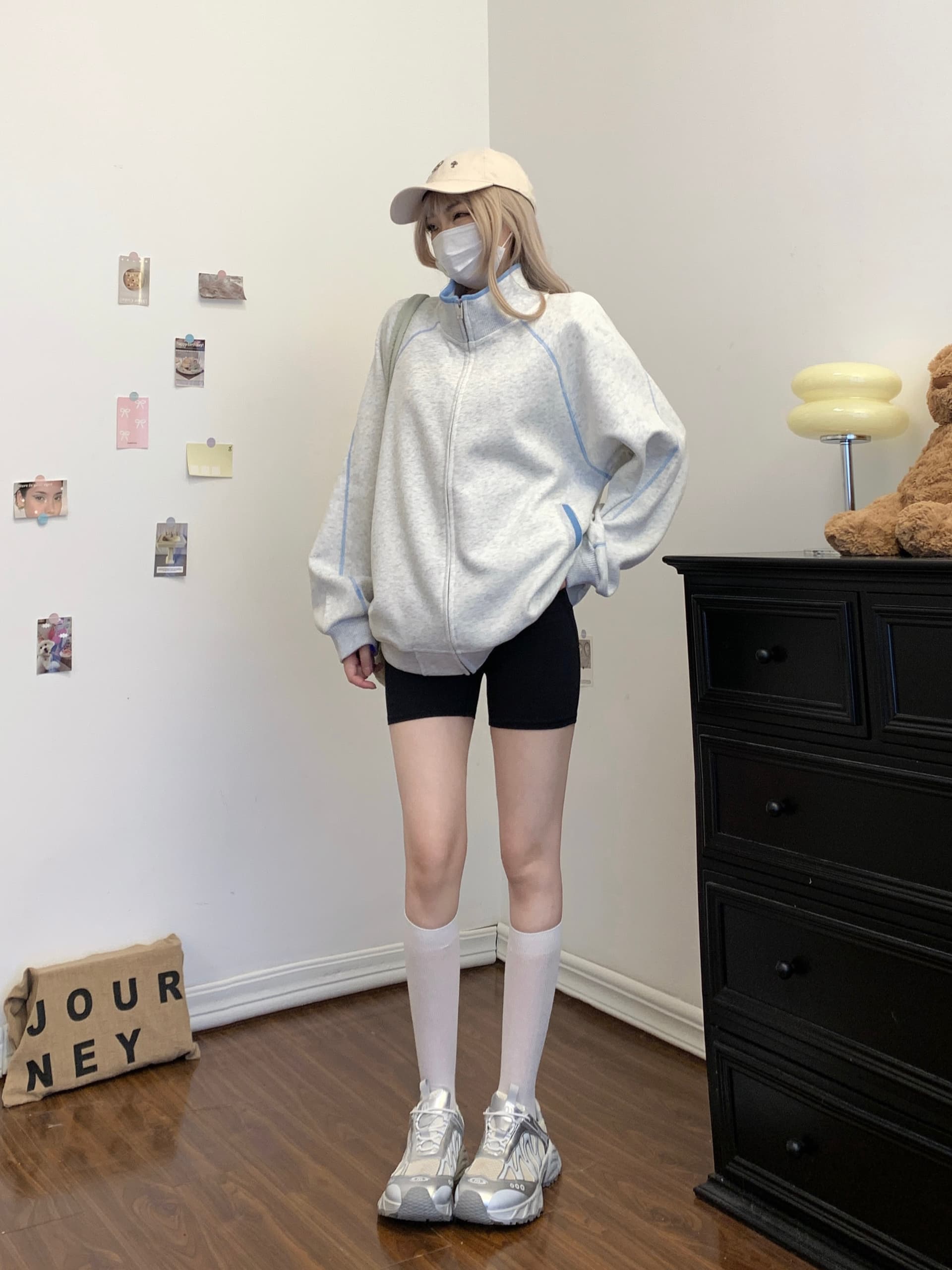 실사 아메리칸 레트로 핫셀블라드 선 오픈 가디건 여성 코트 가을 새로운 운동 루즈핏 스탠드 칼라 후드티 맨위 트렌디 상세 이미지 20