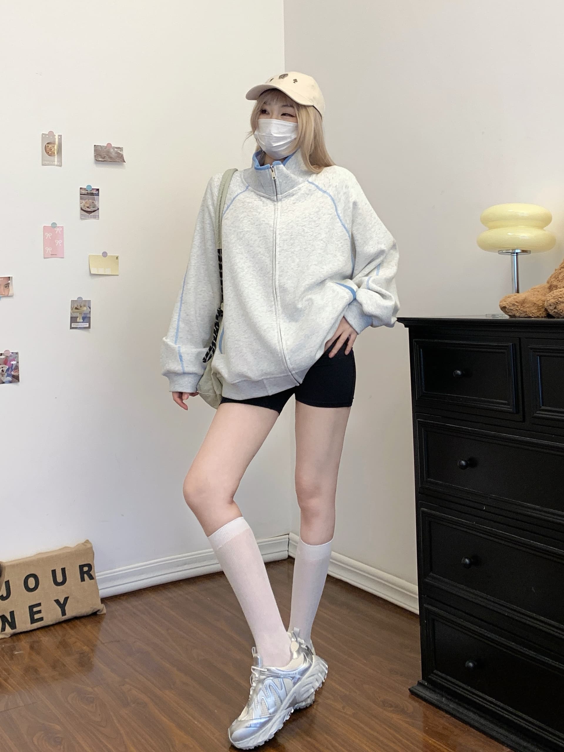실사 아메리칸 레트로 핫셀블라드 선 오픈 가디건 여성 코트 가을 새로운 운동 루즈핏 스탠드 칼라 후드티 맨위 트렌디 상세 이미지 21