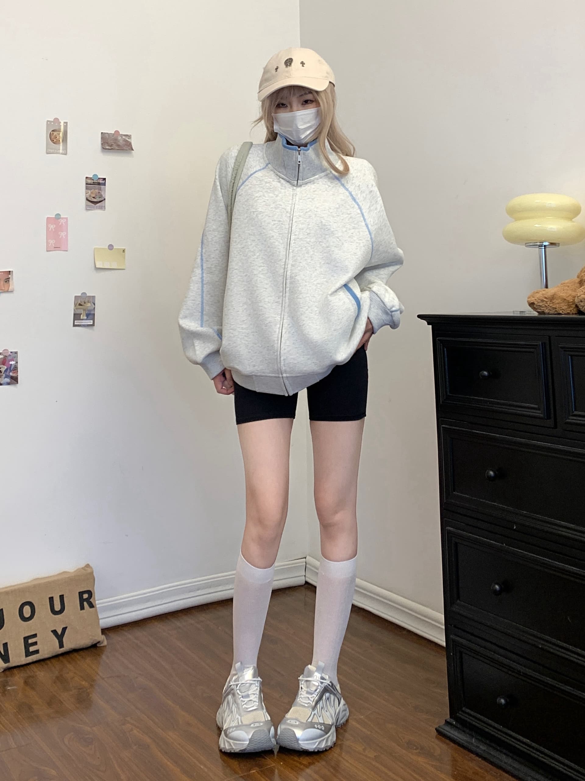실사 아메리칸 레트로 핫셀블라드 선 오픈 가디건 여성 코트 가을 새로운 운동 루즈핏 스탠드 칼라 후드티 맨위 트렌디 상세 이미지 25