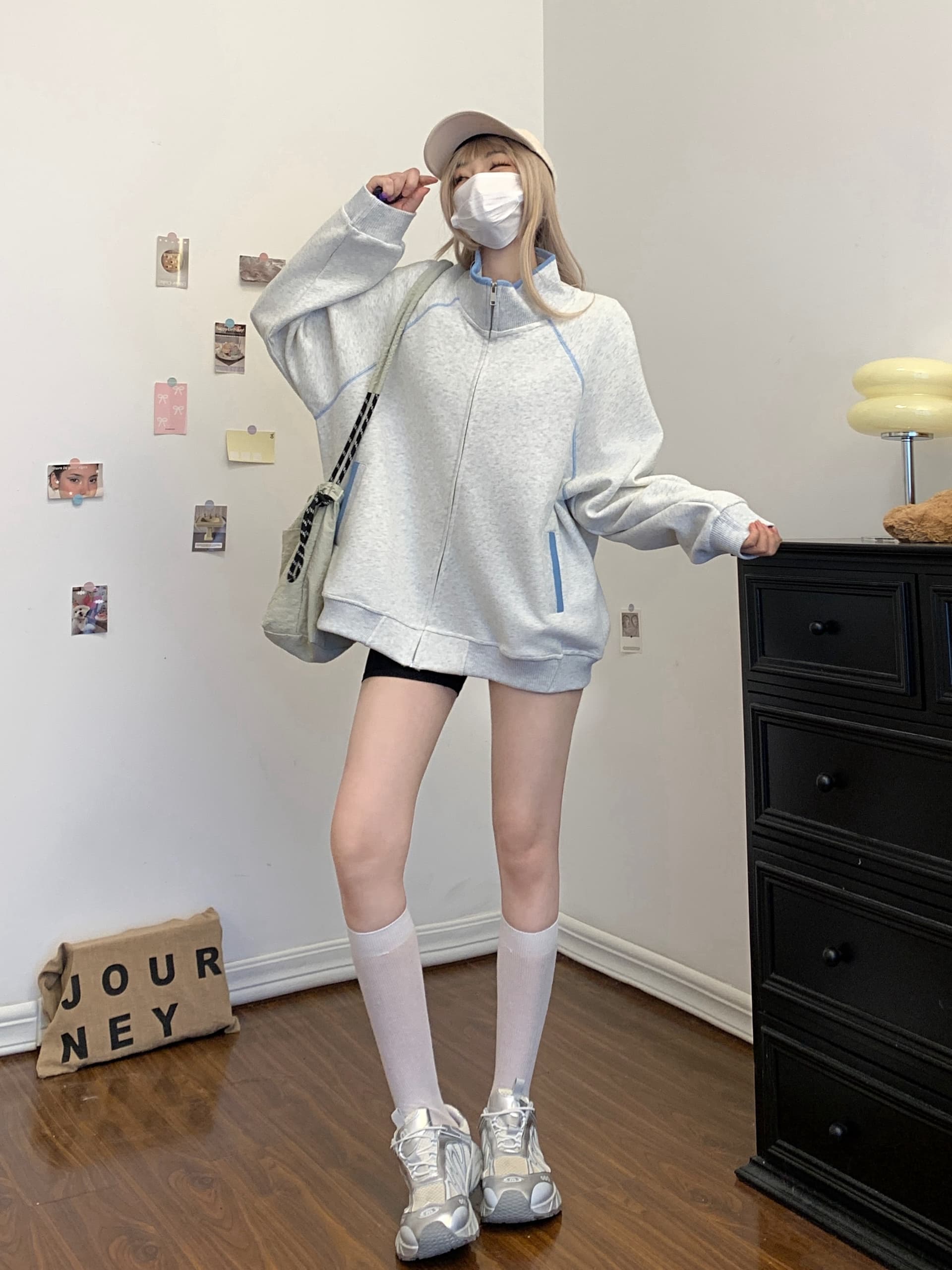 실사 아메리칸 레트로 핫셀블라드 선 오픈 가디건 여성 코트 가을 새로운 운동 루즈핏 스탠드 칼라 후드티 맨위 트렌디 상세 이미지 27