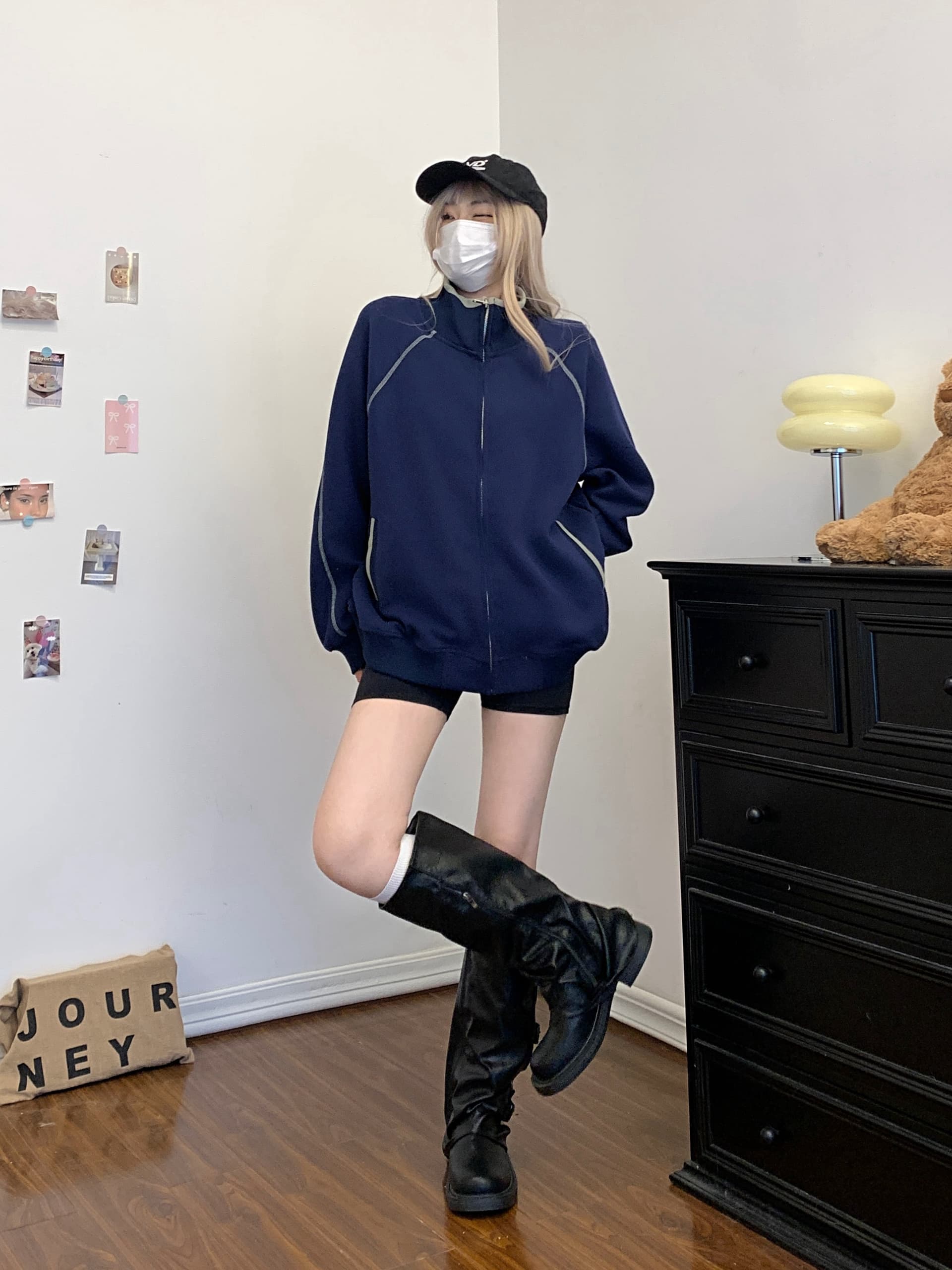 실사 아메리칸 레트로 핫셀블라드 선 오픈 가디건 여성 코트 가을 새로운 운동 루즈핏 스탠드 칼라 후드티 맨위 트렌디 상세 이미지 34